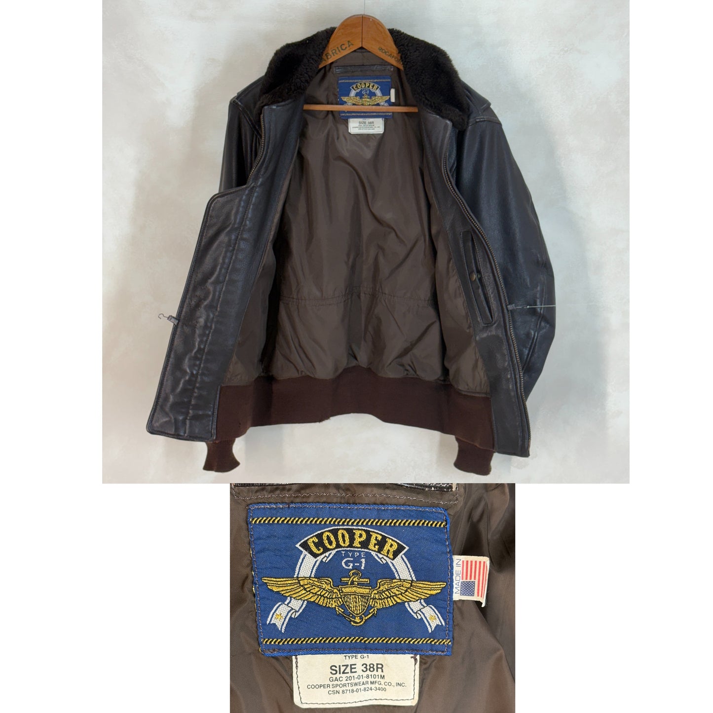 Size 38US / 48EU. 2001 Vintage Cooper G-1 Flight Jacket Made in USA - Leather Bomber-AJ357 Studio