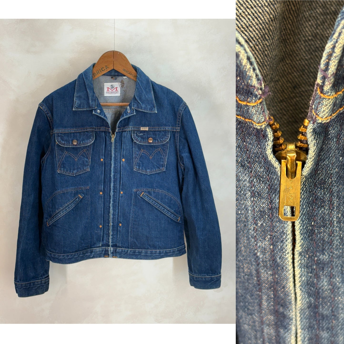 Size 40US / 50EU. Authentic 24MJZ Maverick Jacket – USA-Made Raw Denim Classic - USA Vintage Bcn