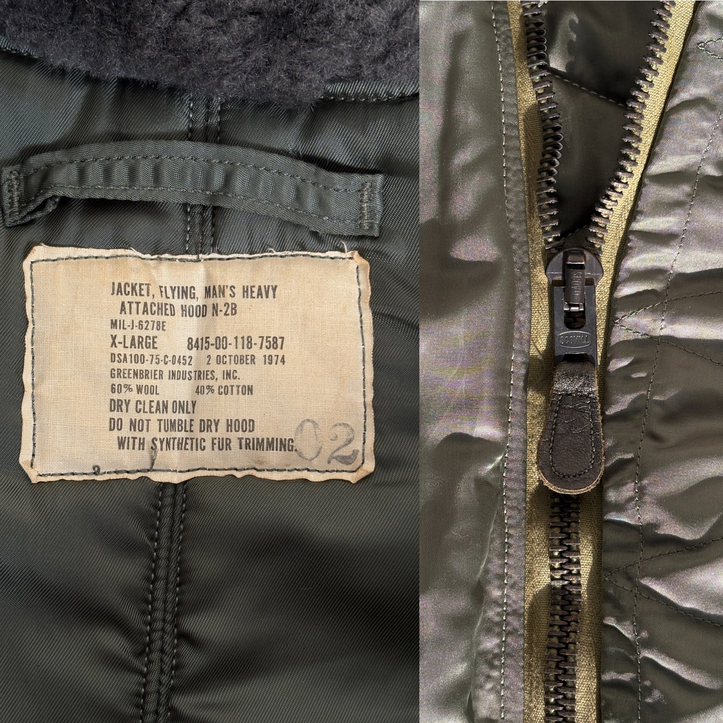 XL  . Authentic 1974 Vintage N2B Military Flight Jacket — Authentic U.S. Air Force Cold Weather Bomber