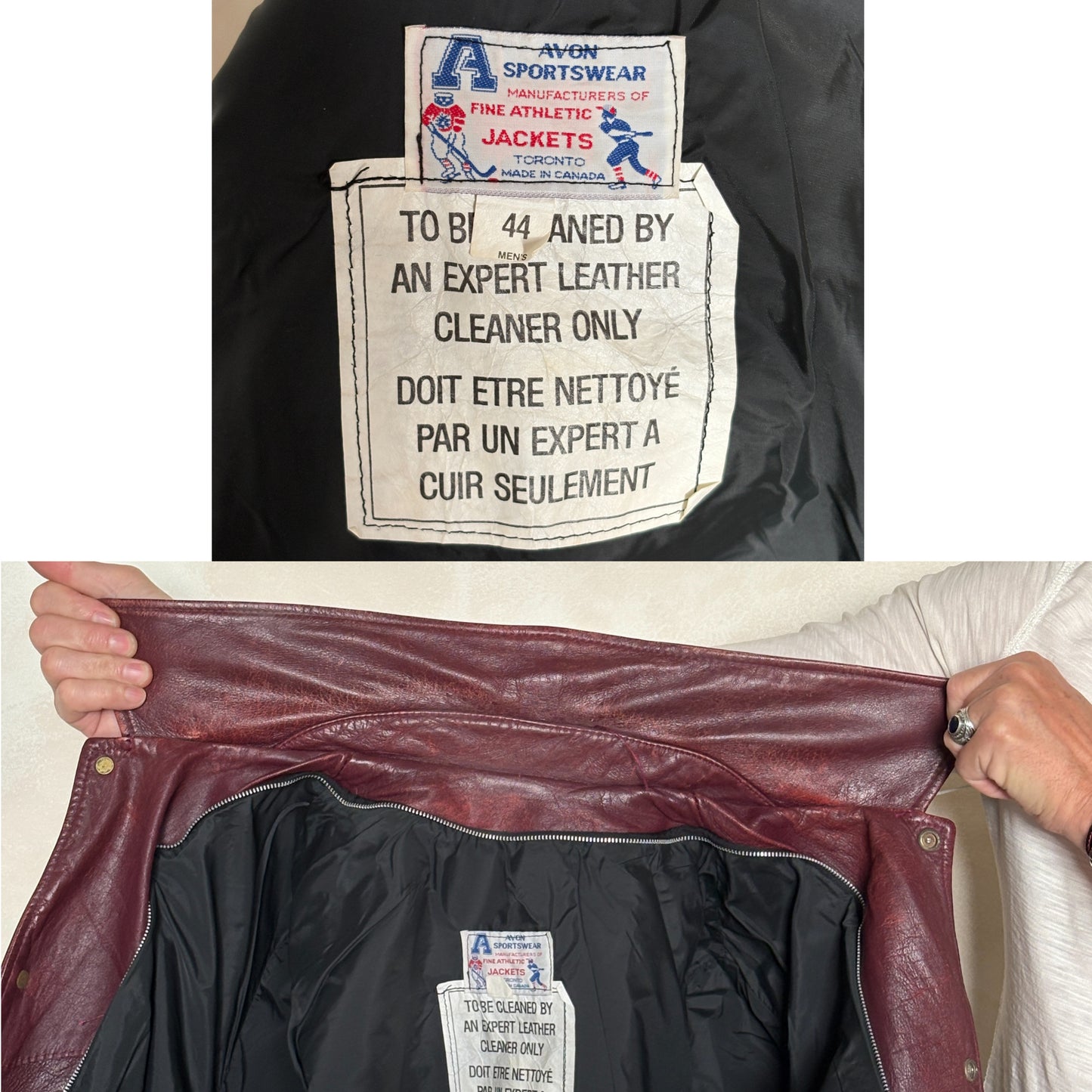 Size 44US / 54EU Vintage University of Ottawa Varsity Jacket — Maroon Leather Bomber — Canadian College Jacket 1970s-AJ357 Studio