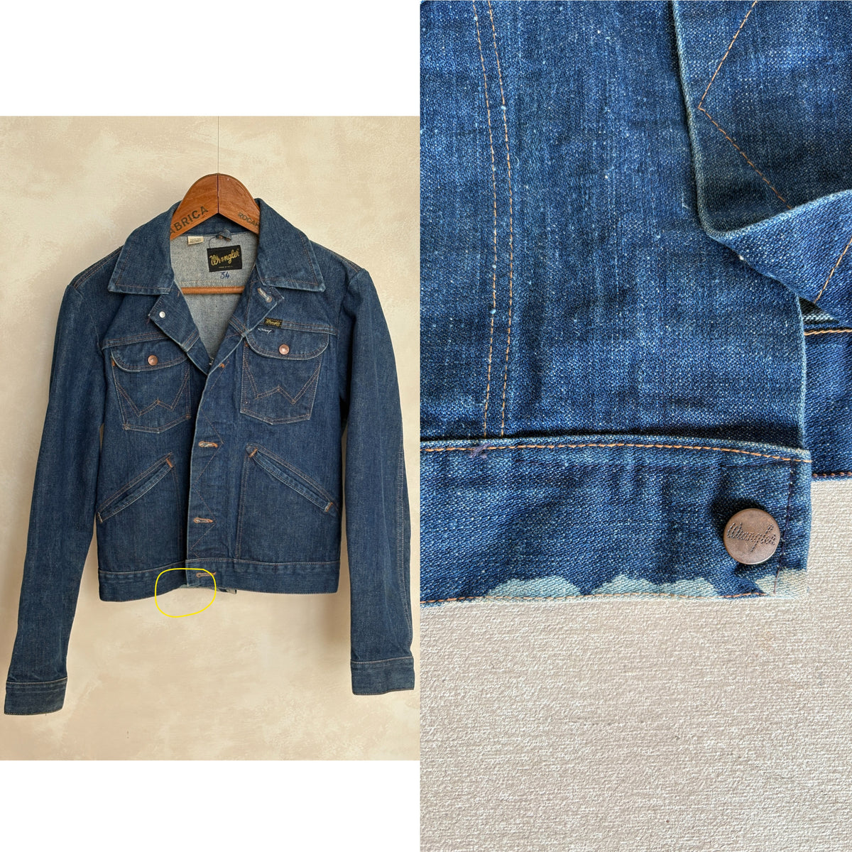 Size 36US / 46EU . Vintage 70s Wrangler Denim Jacket – 4 Pockets – Made in USA-AJ357 Studio