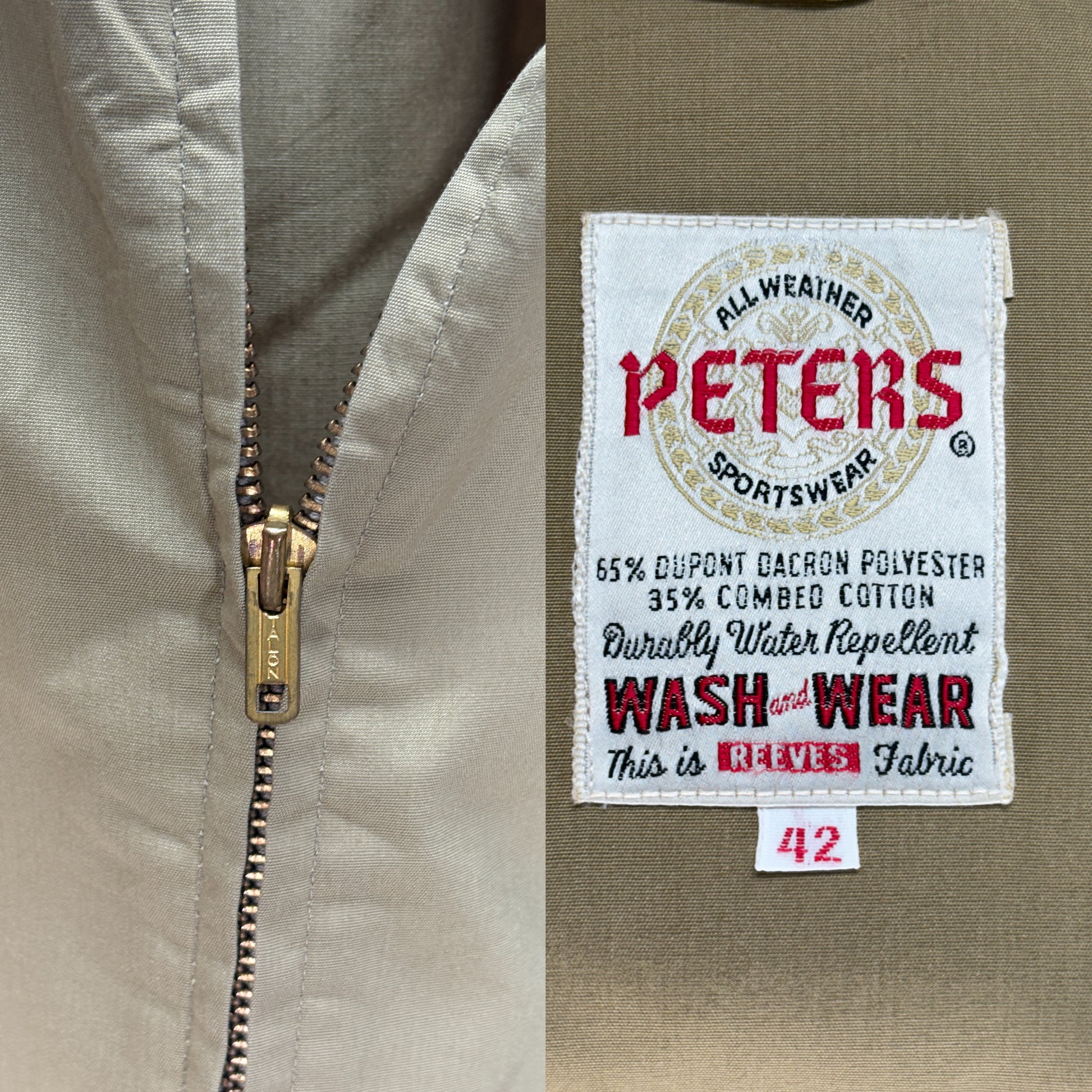 Size 42US / 52EU , Peters 60s light jacket. Talon zipper - USA Vintage Bcn