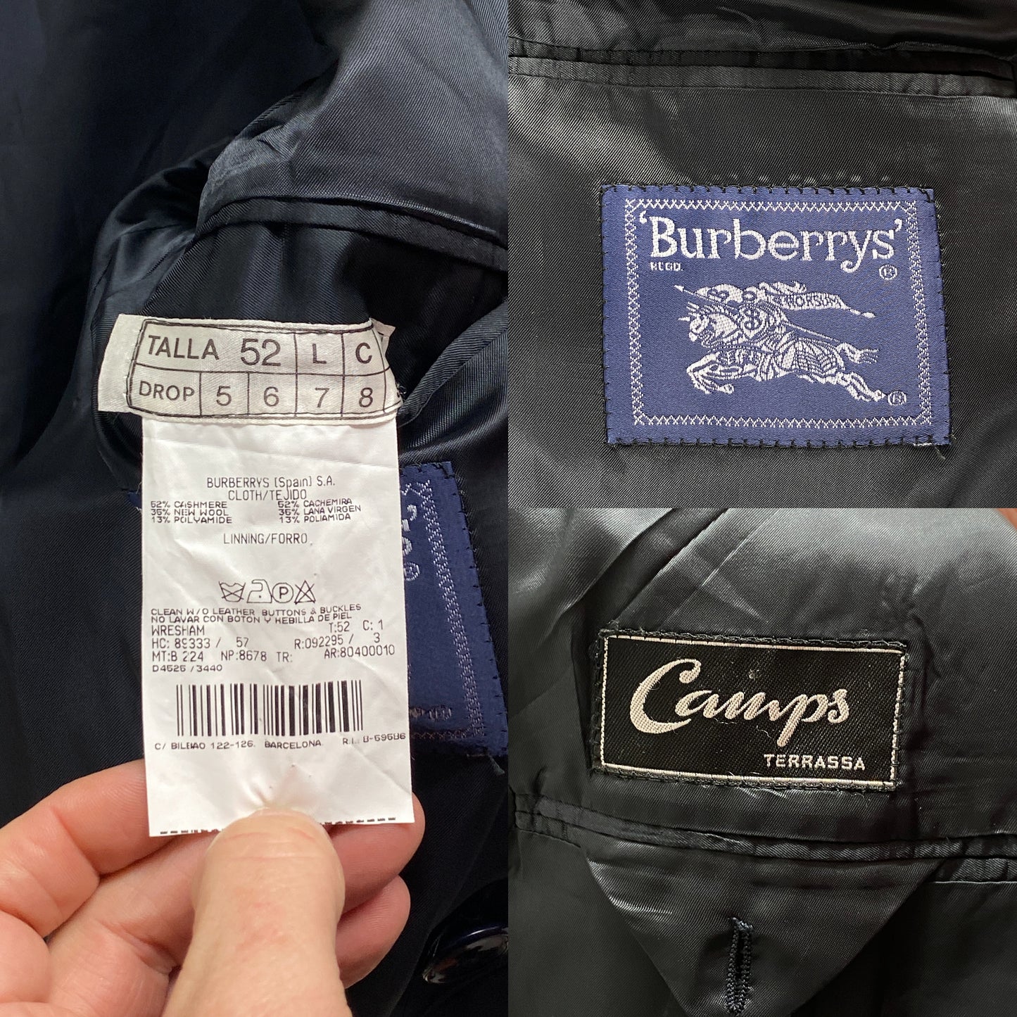 Size 52 EU Vintage dark blue Burberrys Cashmere Overcoat – Double Breasted Classic.