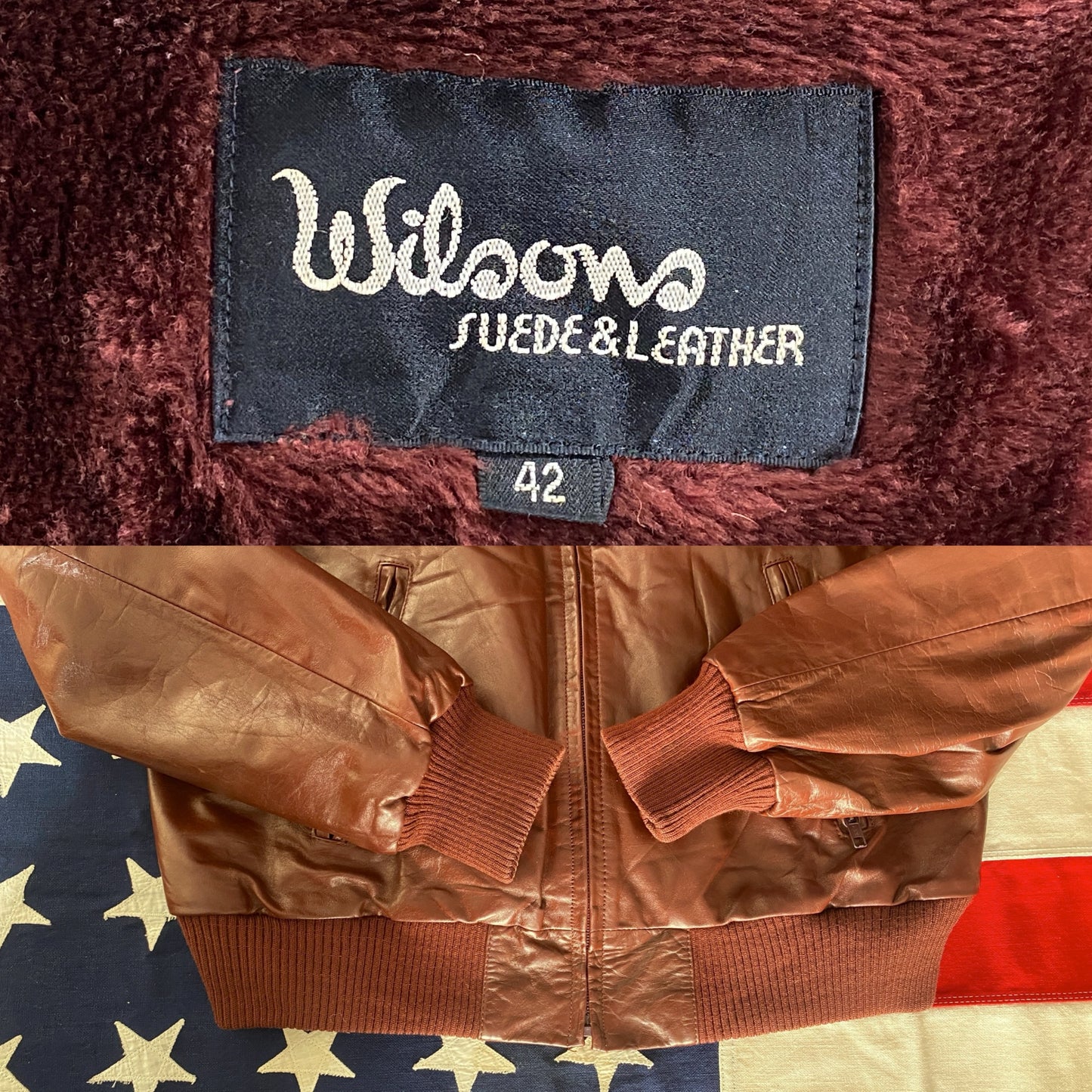 Vintage Wilson leather jacket in classic 1980s style made from genuine leather, size 42US 52EU
