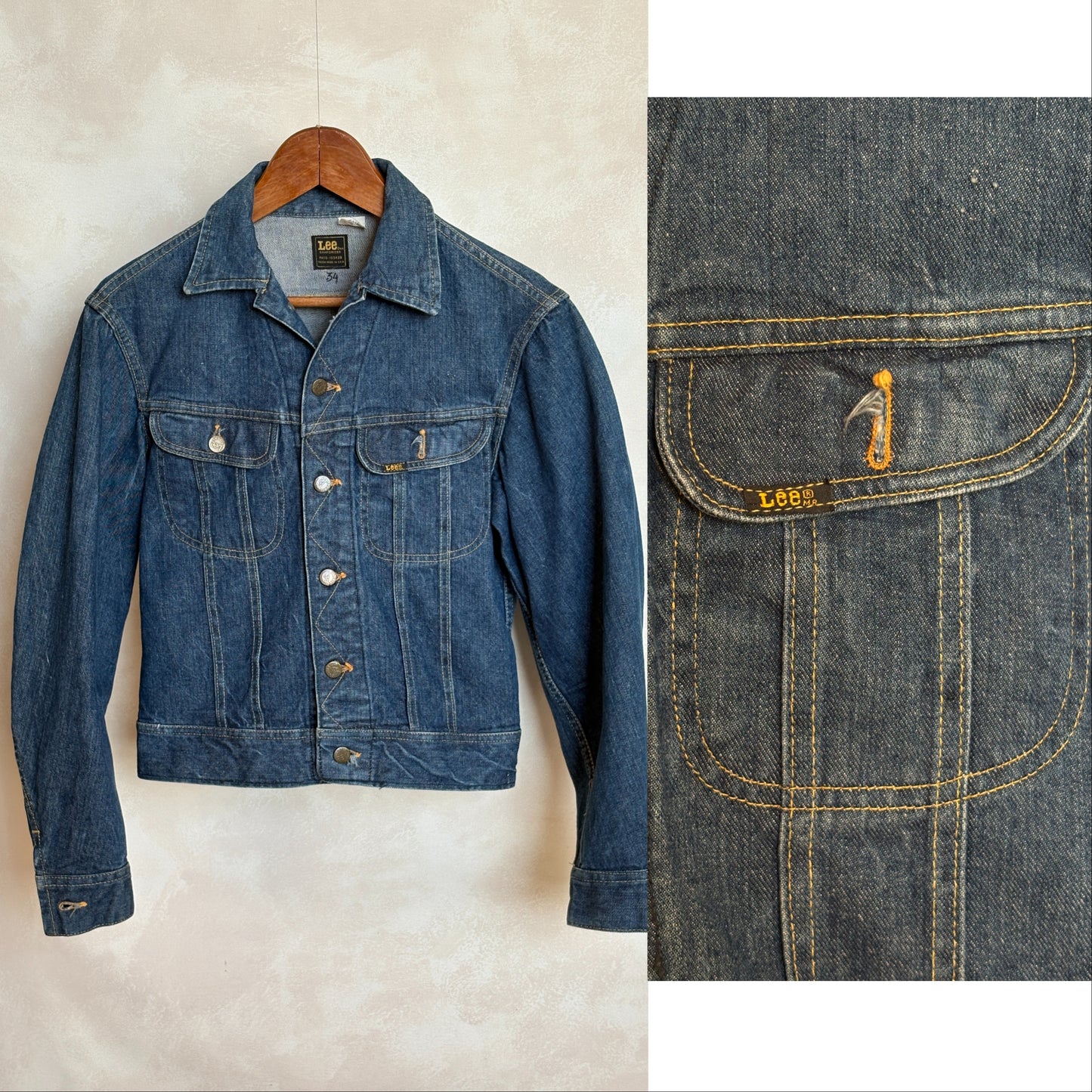 Size 34/3636. Vintage 70s Lee Union Made Denim Shirt – 2 Pockets – Made in USA - USA Vintage Bcn