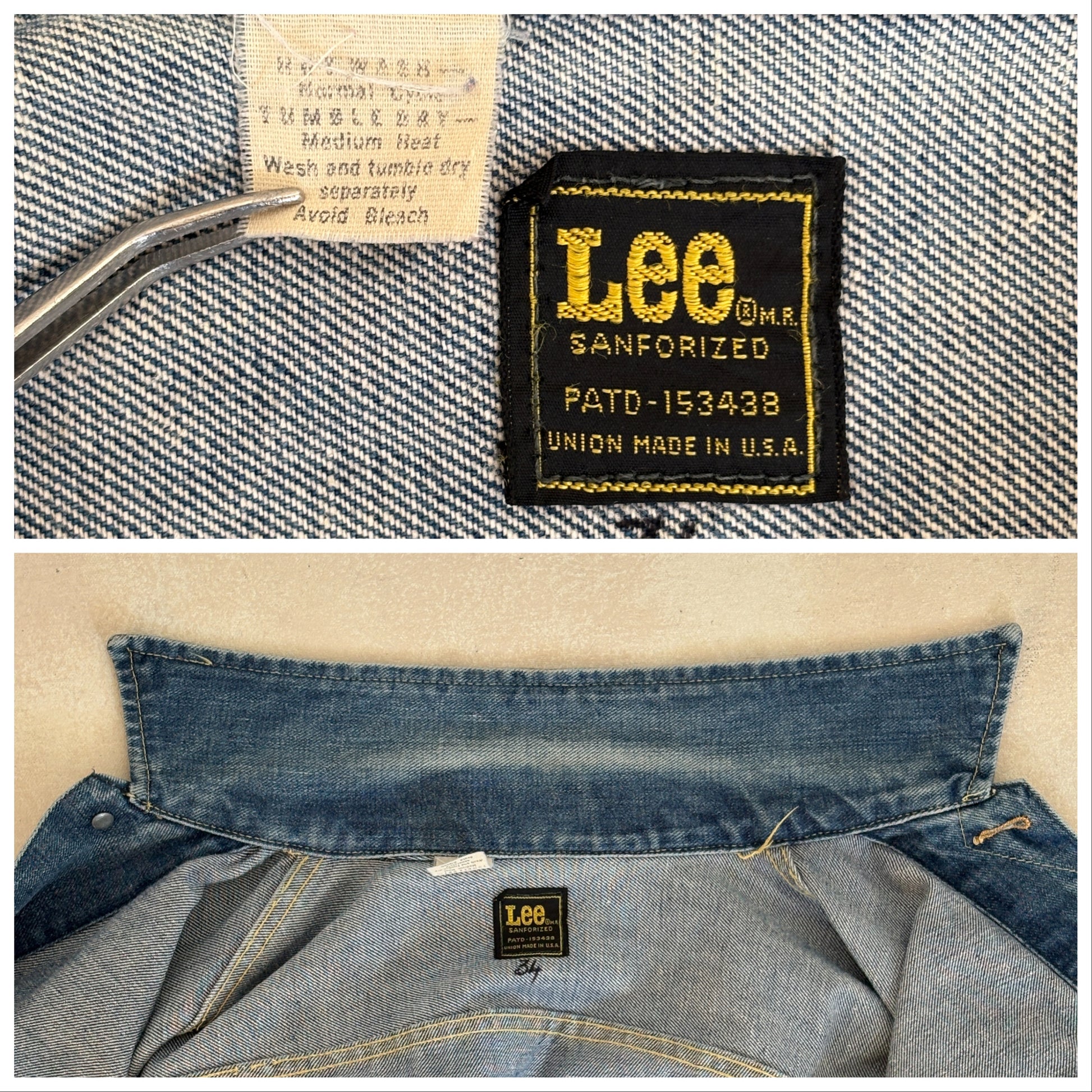 Size 34US / 44EU .Vintage 70s Lee Denim Jacket – Union Made – 2 Pockets – Made in USA - USA Vintage Bcn
