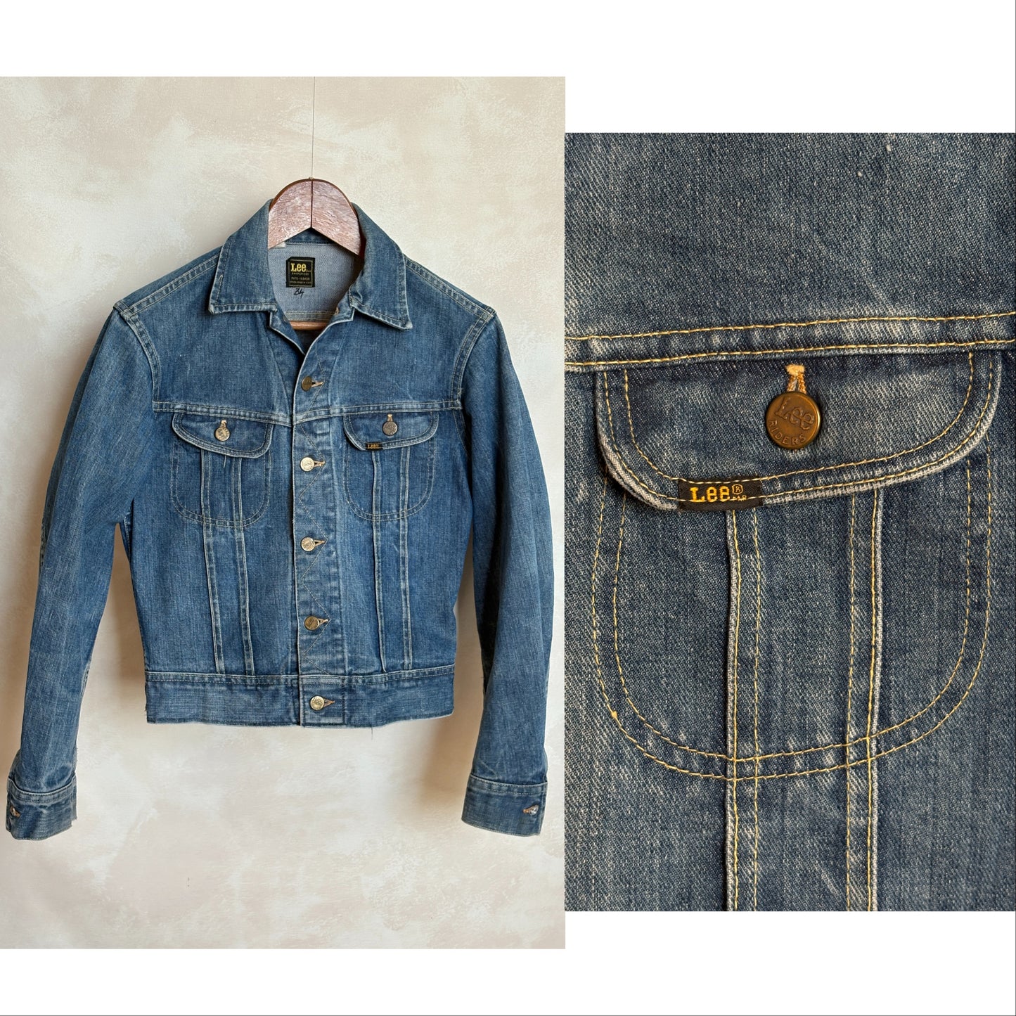 Size 34US / 44EU .Vintage 70s Lee Denim Jacket – Union Made – 2 Pockets – Made in USA - USA Vintage Bcn