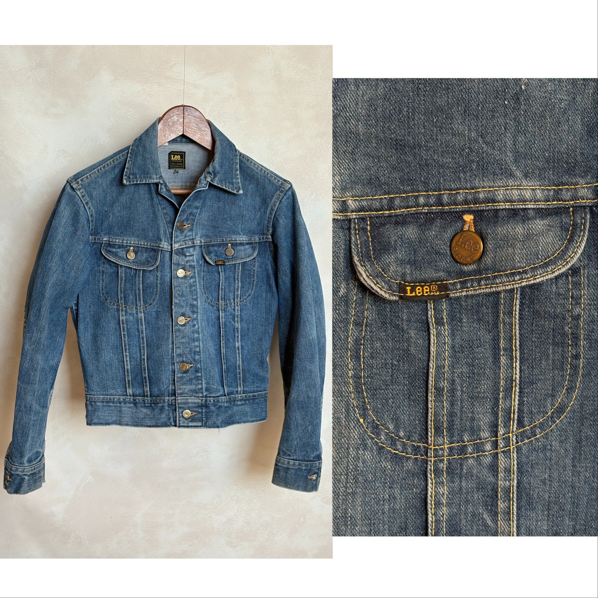 Size 34US / 44EU .Vintage 70s Lee Denim Jacket – Union Made – 2 Pockets – Made in USA - USA Vintage Bcn