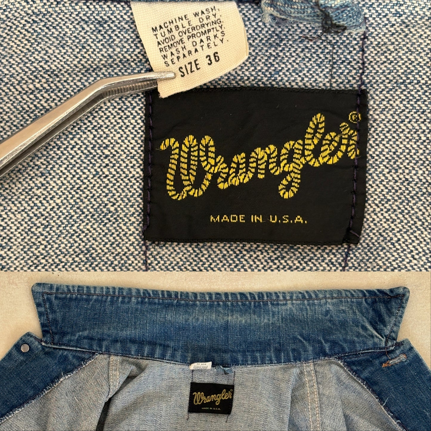 Size 36US /46EU. Vintage 70s Wrangler Denim Jacket – 2 Pockets – Made in USA-AJ357 Studio