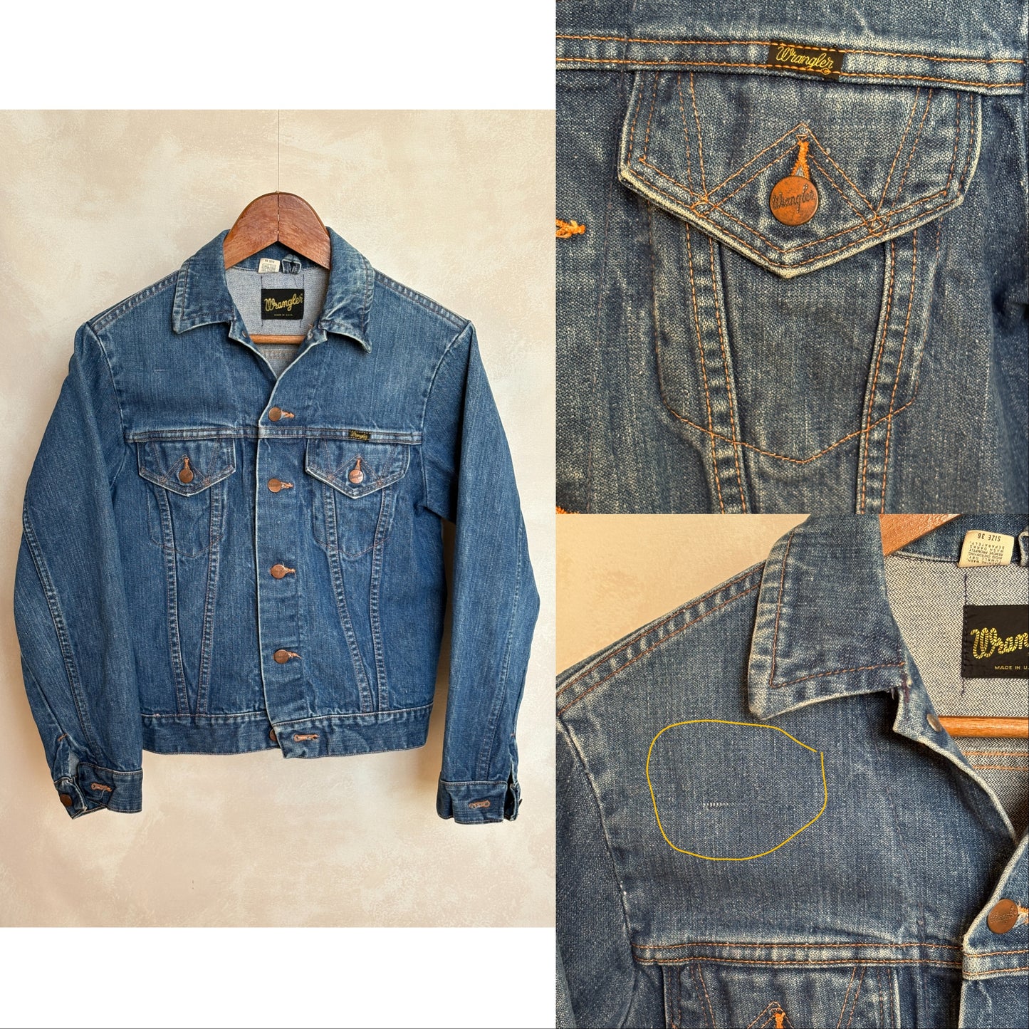 Size 36US /46EU. Vintage 70s Wrangler Denim Jacket – 2 Pockets – Made in USA - USA Vintage Bcn