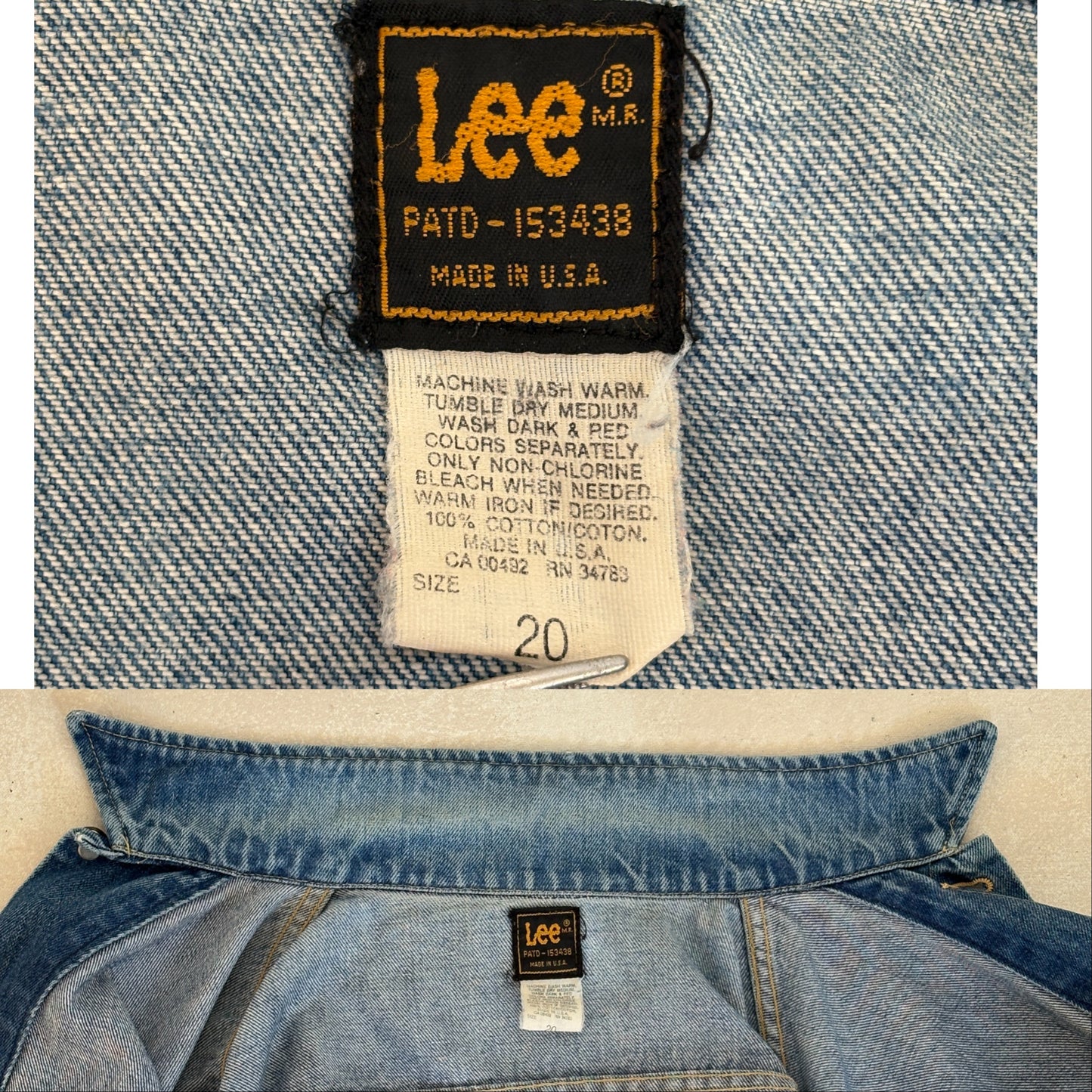 Size youth 20. Vintage 80s Lee Denim Jacket – 2 Pockets – Made in USA USA-AJ357 Studio