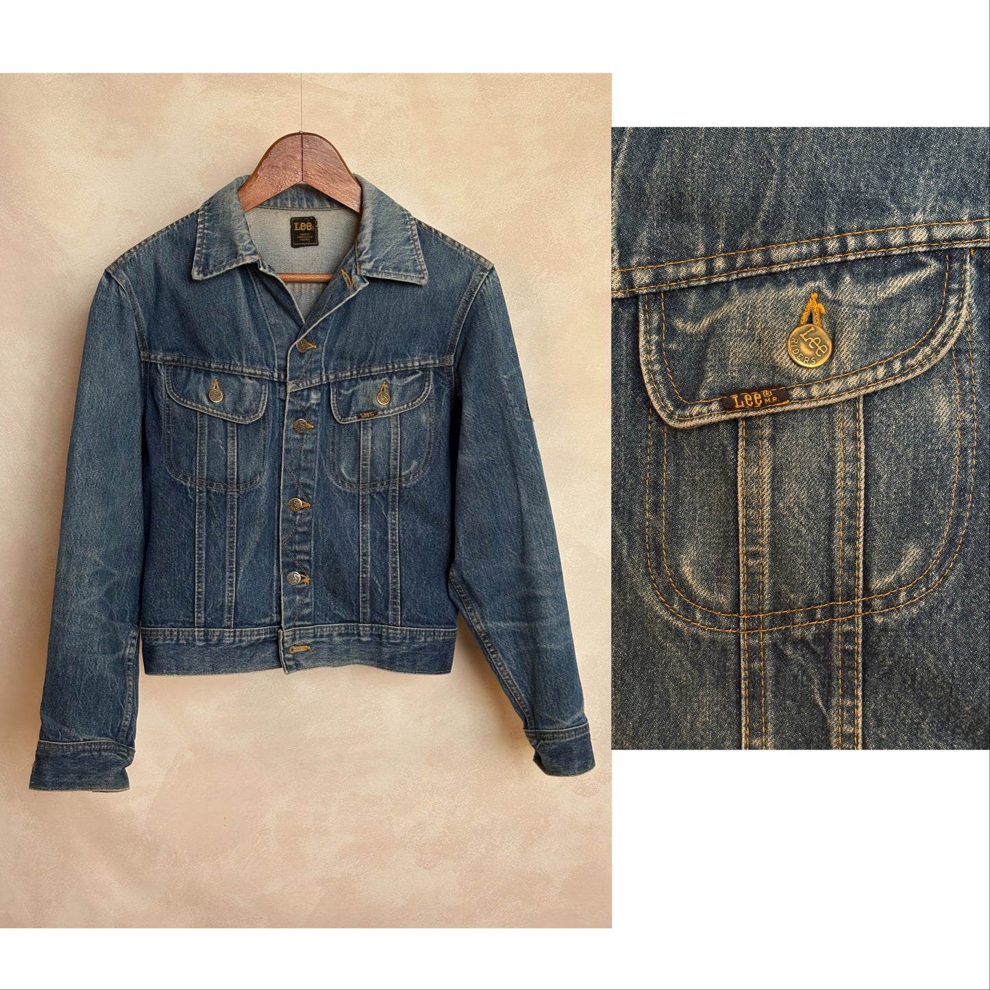 Size 34-36US / 44-46EU . Vintage 80s Lee Denim Jacket – 2 Pockets – Made in USA - USA Vintage Bcn