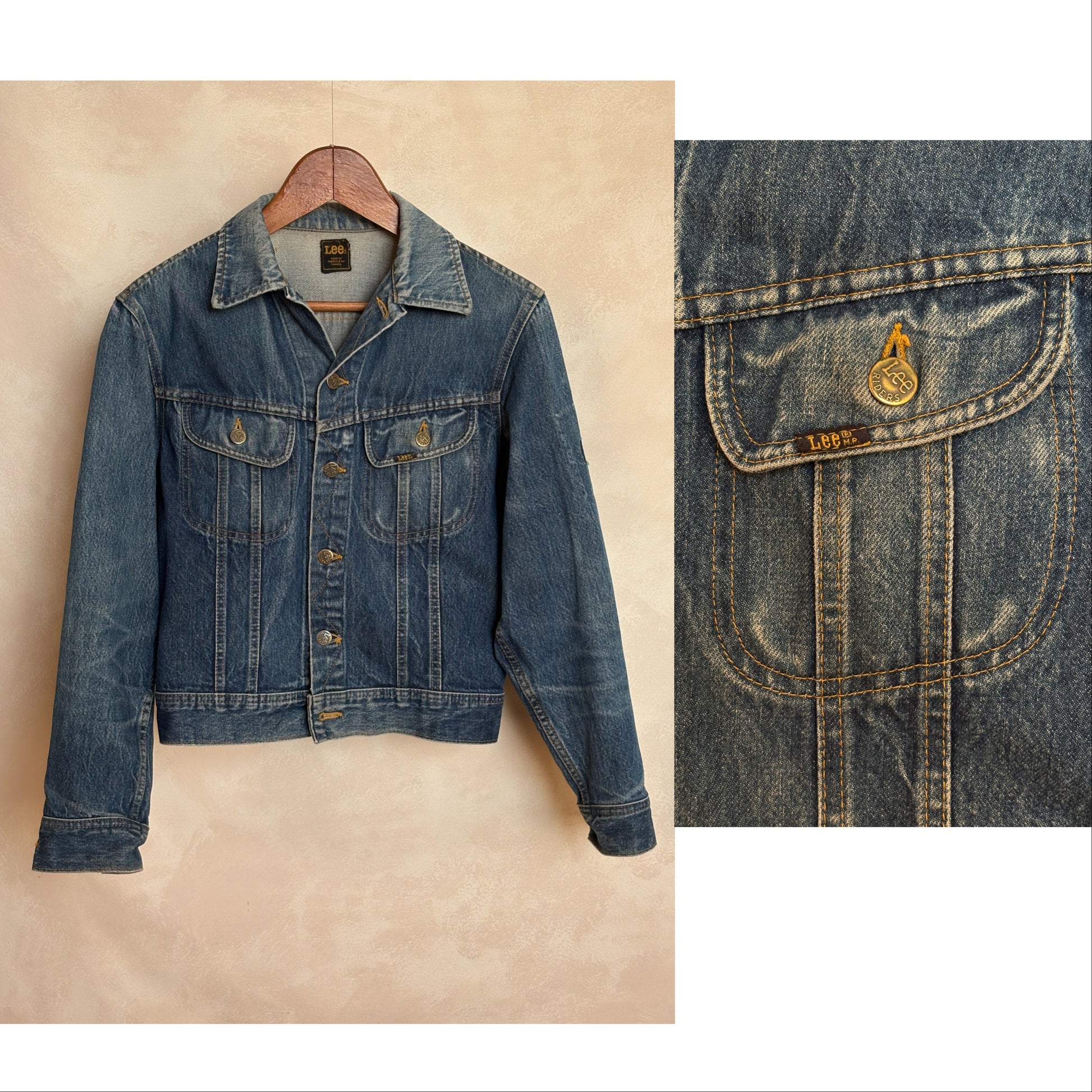 Size 34-36US / 44-46EU . Vintage 80s Lee Denim Jacket – 2 Pockets – Made in USA - USA Vintage Bcn