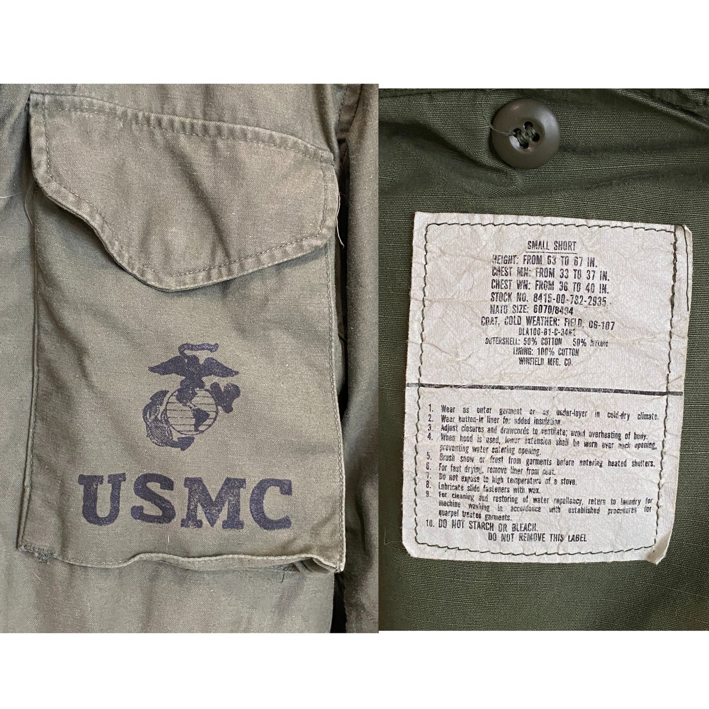 X Small Reg. Authentic USMC 1981 US M-65 field jacket Military - USA Vintage Bcn