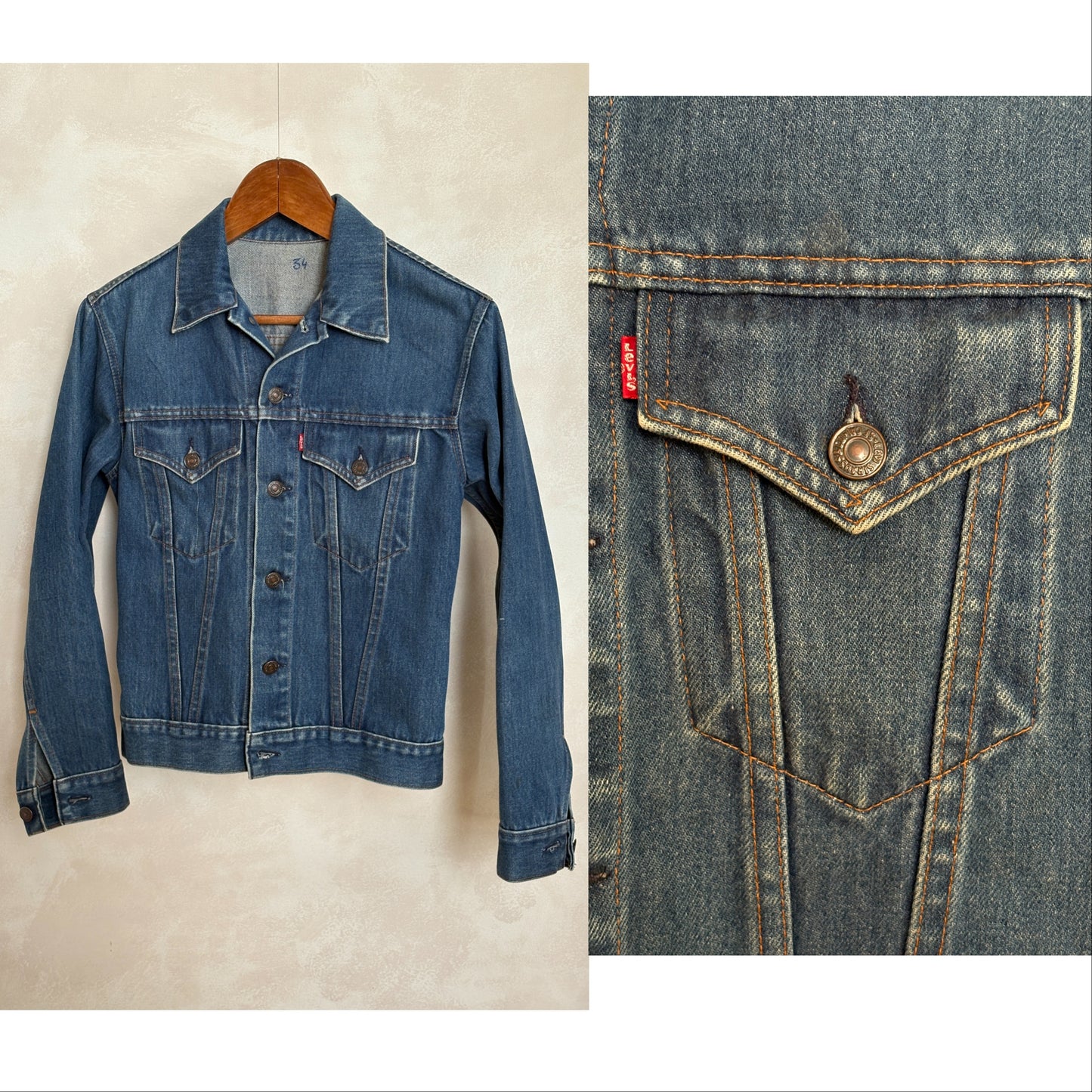 Size 34US / 44EU .Vintage 70s Levi’s Denim Jacket – 2 Pockets – Made in USA - USA Vintage Bcn