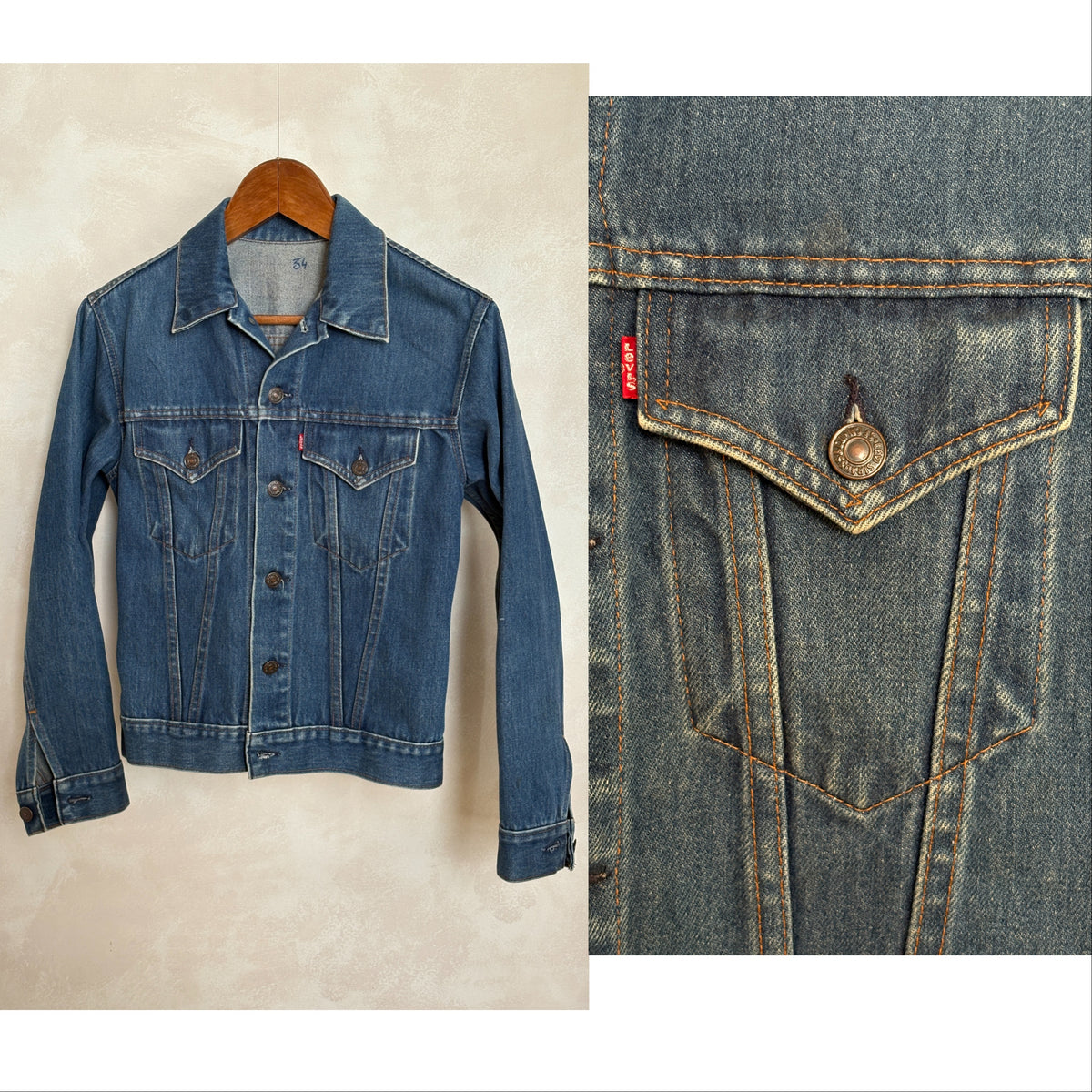 Size 34US / 44EU .Vintage 70s Levi’s Denim Jacket – 2 Pockets – Made in USA-AJ357 Studio