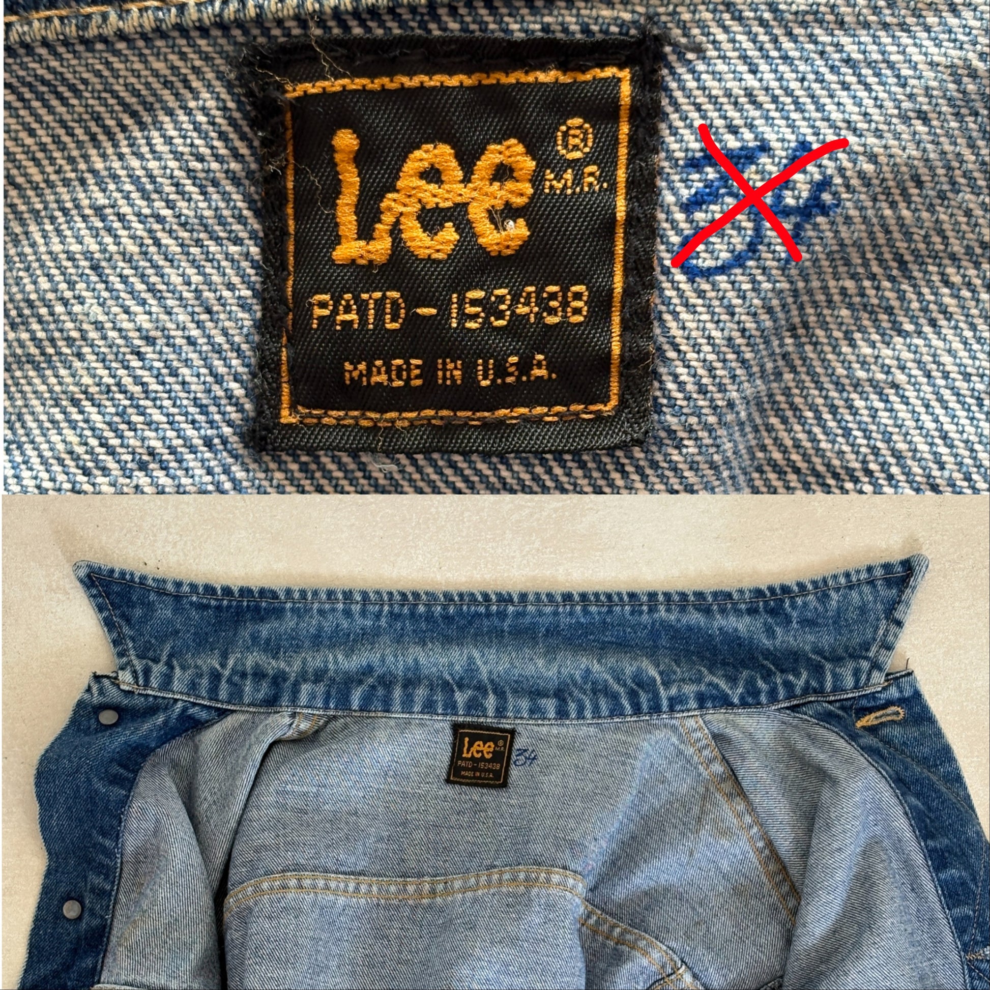 Size 36US / 46EU . Vintage 80s Lee Denim Jacket – 2 Pockets – Made in USA - USA Vintage Bcn