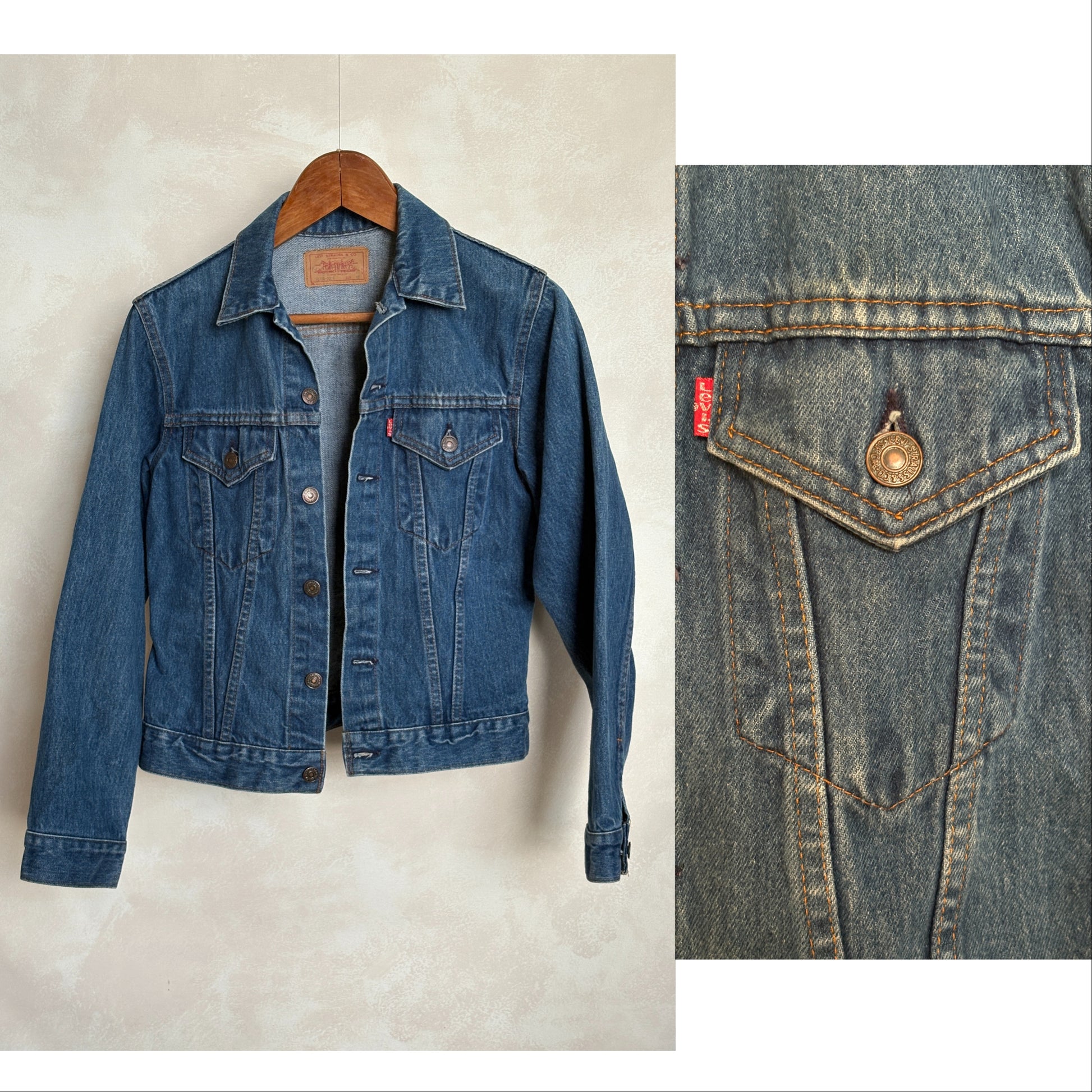 Size 34 . Vintage 80s Levi’s Denim Jacket – 2 Pockets – Made in USA - USA Vintage Bcn