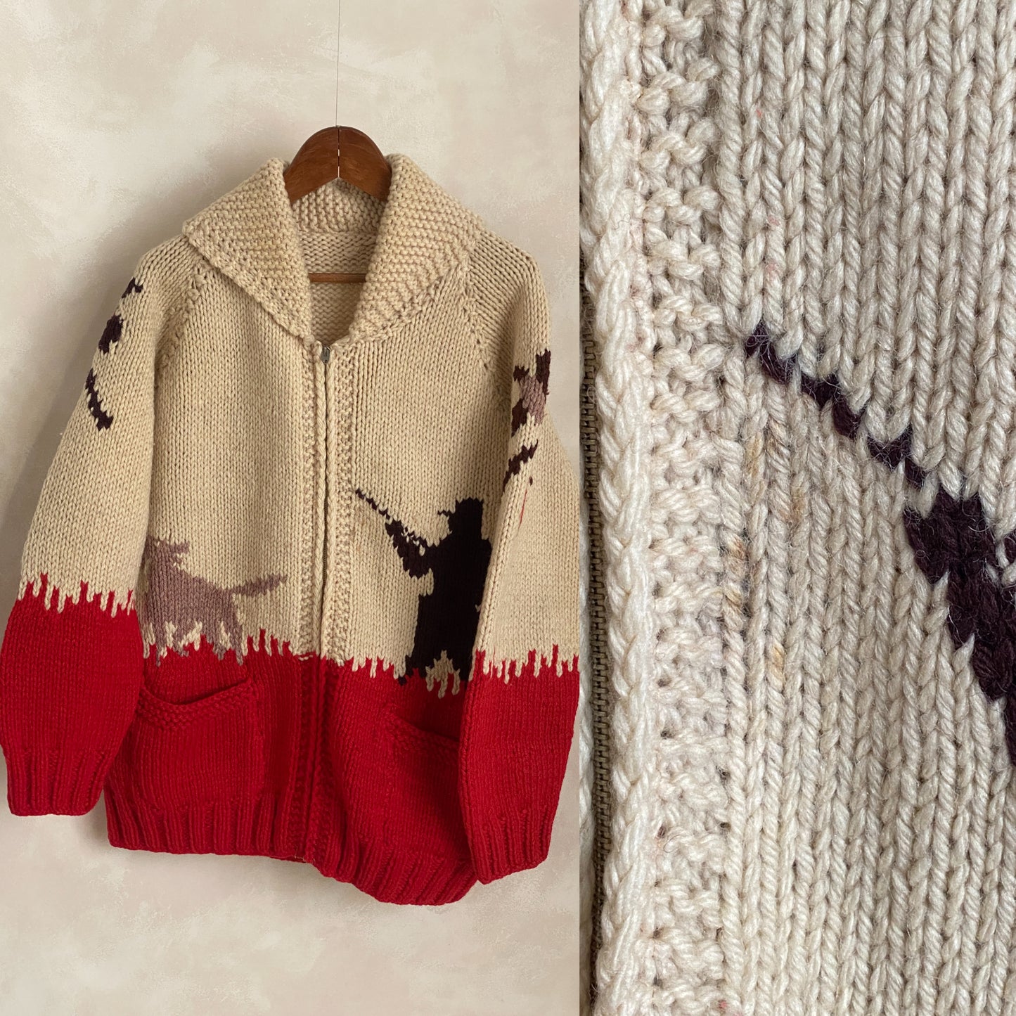 Vintage Hand Knitted 100% Wool Cowichan sweater made in Canada - USA Vintage Bcn