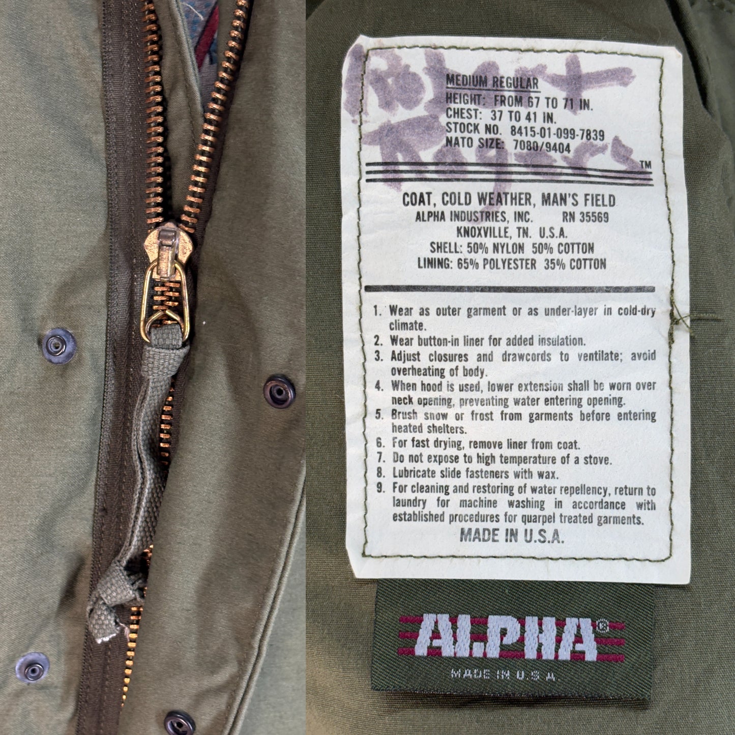 Medium Reg. Alpha Industries US M-65 field jacket Military - USA Vintage Bcn