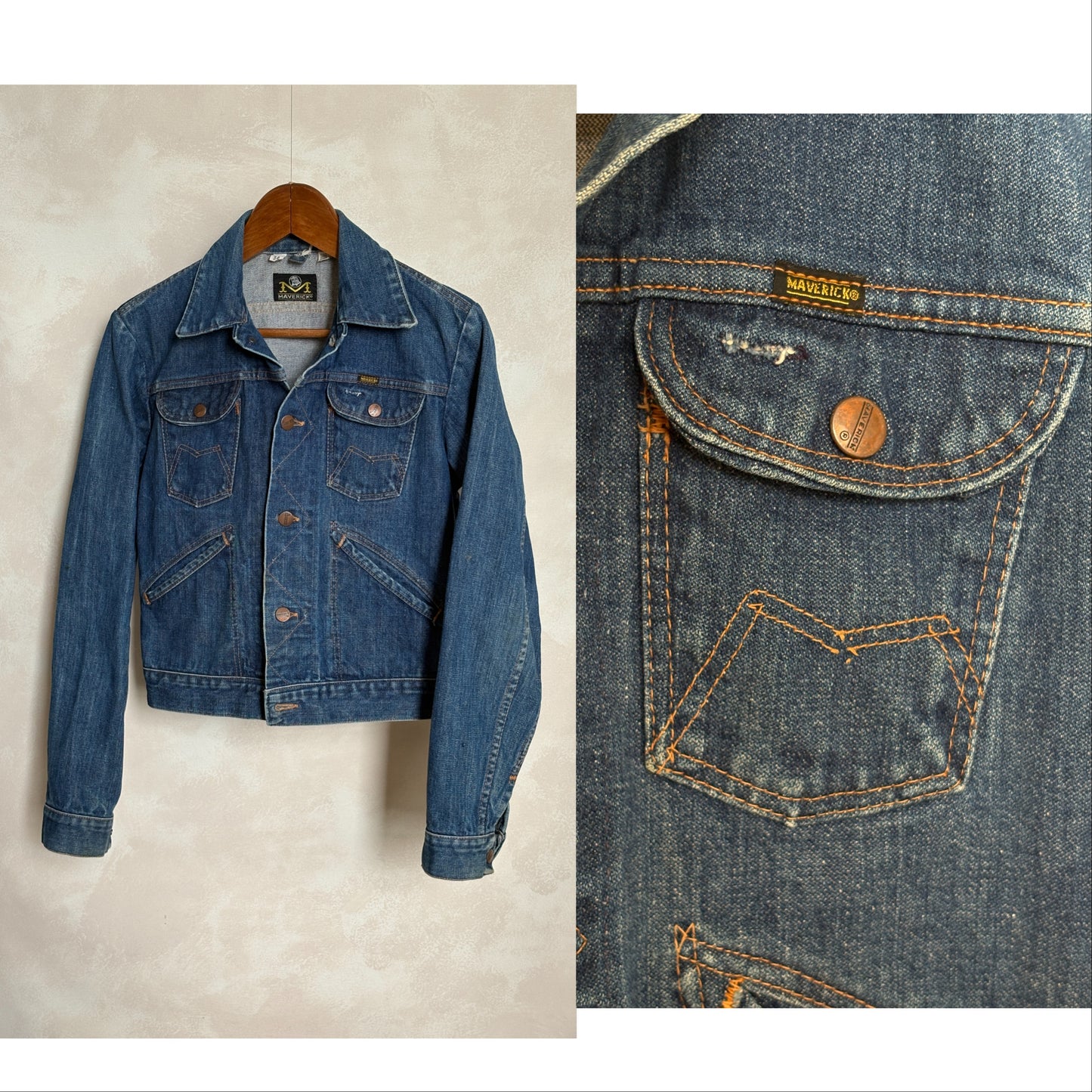 Size 34US /44EU USA .Vintage 80s Maverick Denim Jacket – 4 Pockets – Made in USA - USA Vintage Bcn