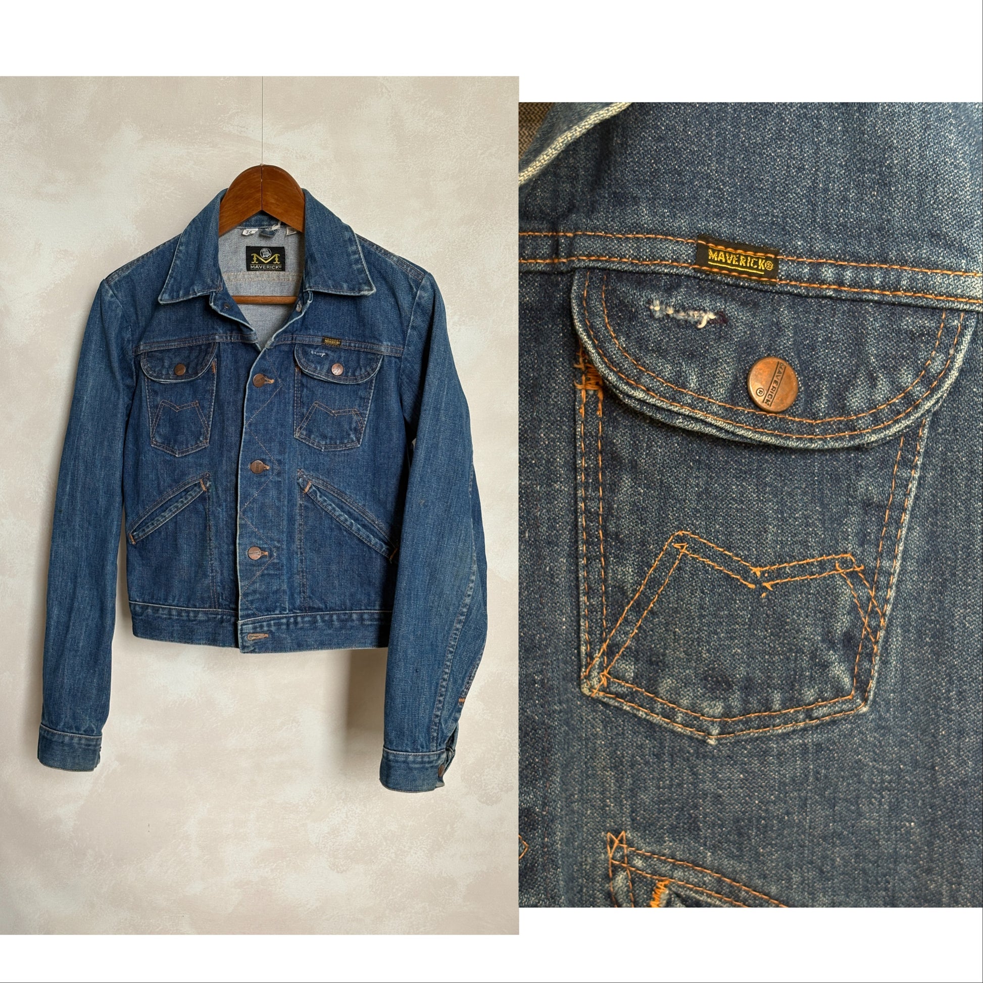 Size 34US /44EU USA .Vintage 80s Maverick Denim Jacket – 4 Pockets – Made in USA - USA Vintage Bcn