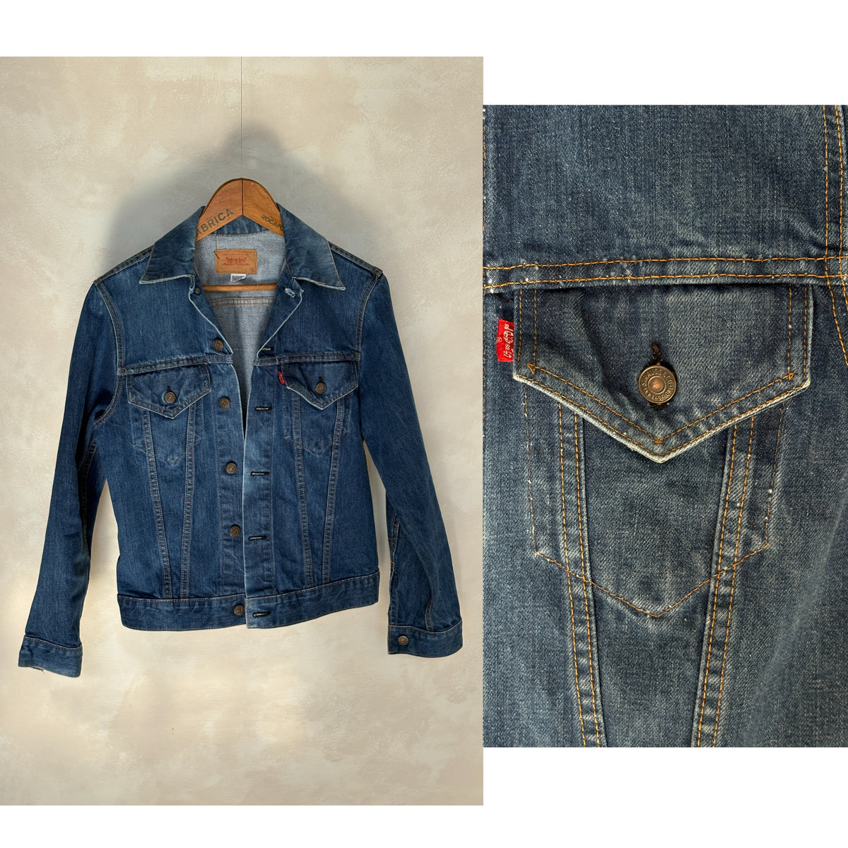 Size 38US / 48EU. Vintage Early 70s 2 pocket Levi’s Denim Jacket 70505 – Single Stitch, Made in USA-AJ357 Studio