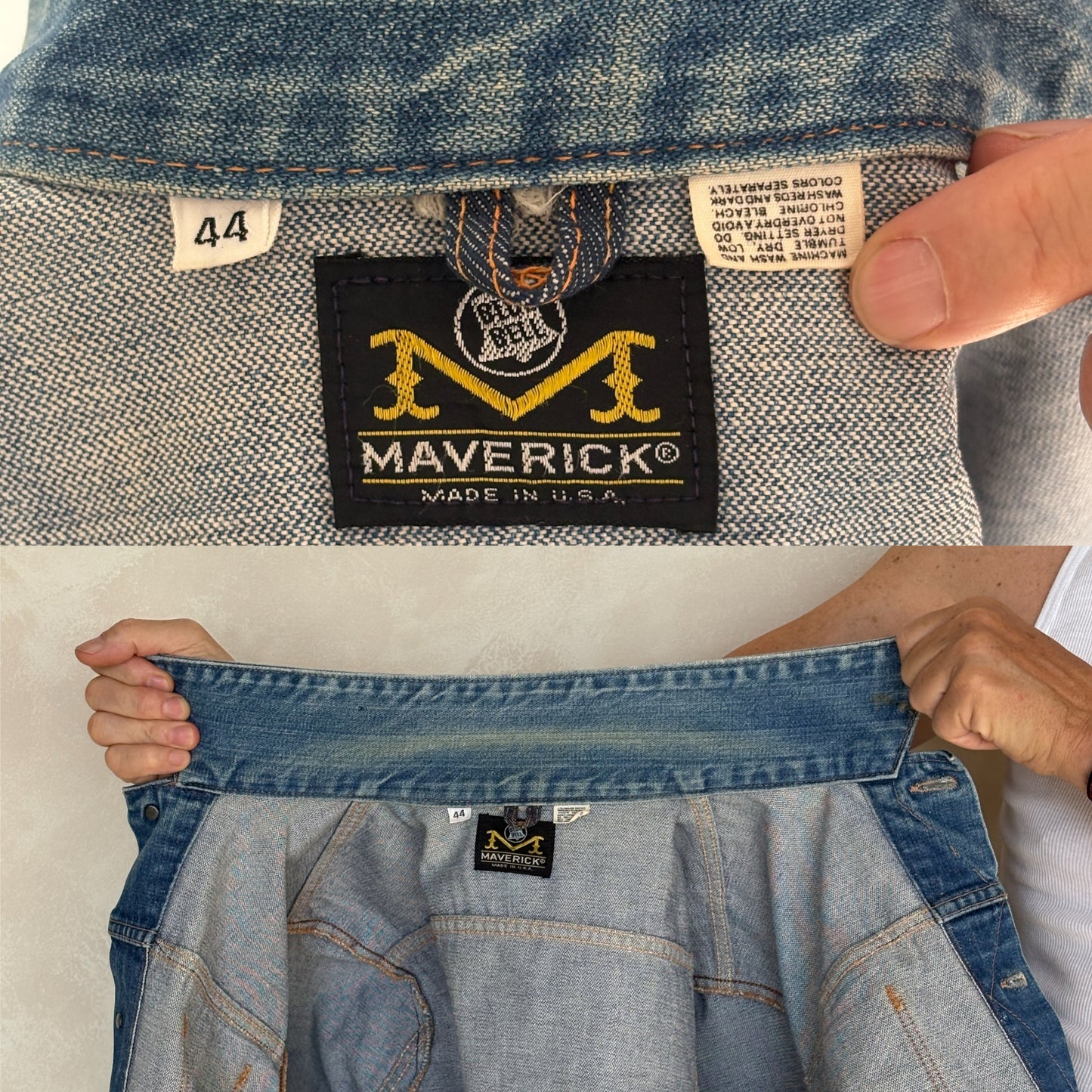 Size 44US / 54EU. Authentic 70s Maverick denim Jacket – Made in USA - USA Vintage Bcn