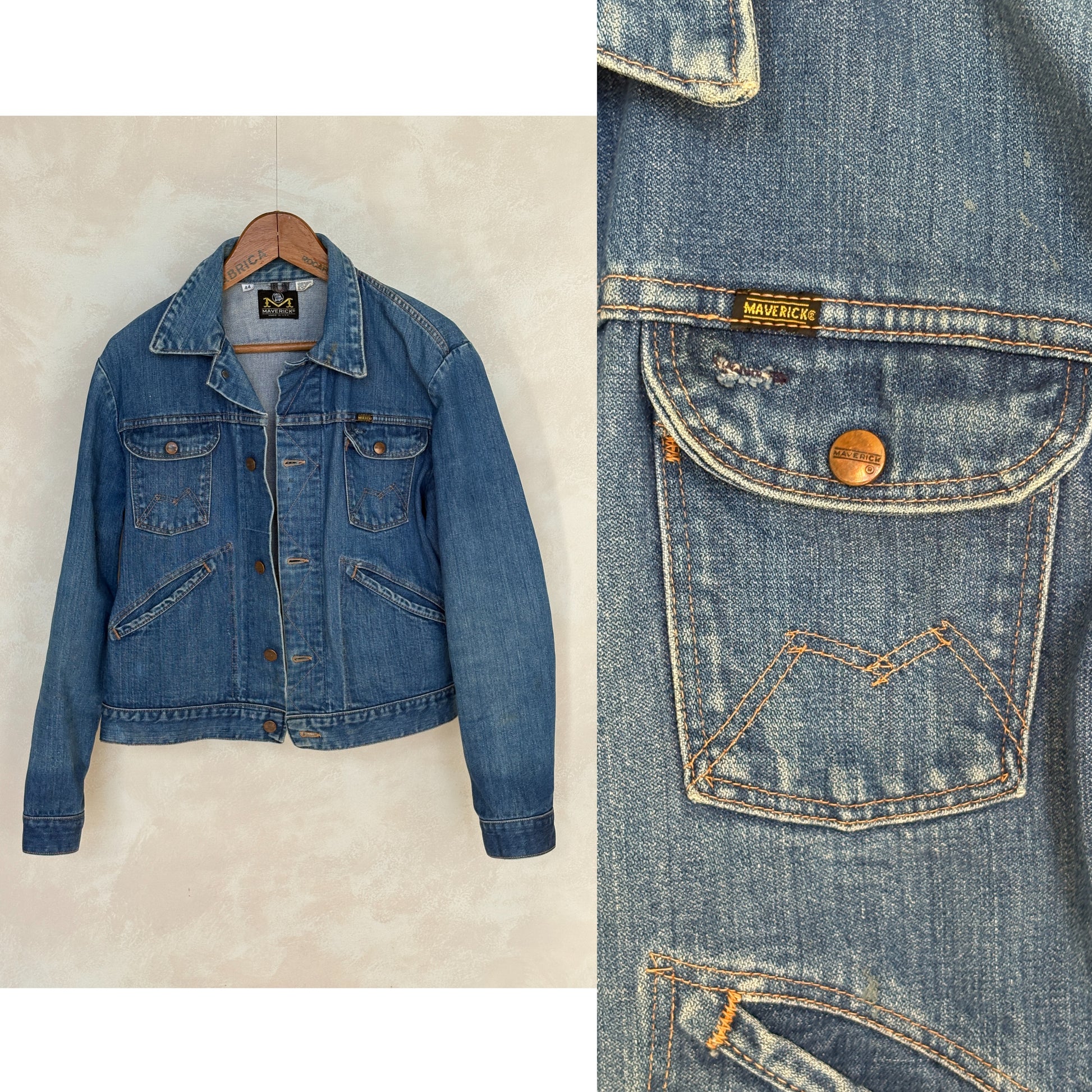 Size 44US / 54EU. Authentic 70s Maverick denim Jacket – Made in USA - USA Vintage Bcn