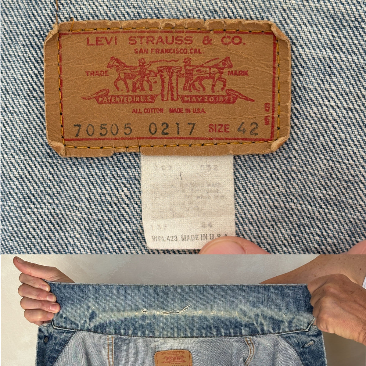 Size 42US / 52EU. Vintage 70s 2 pocket Levi’s Denim Jacket 70505 – Double Stitch, Made in USA-AJ357 Studio