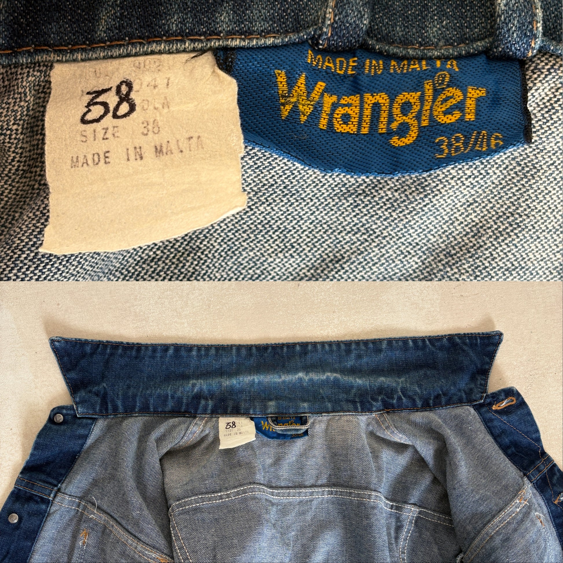 Size 38US . Vintage 90s Wrangler Denim Jacket – 4 Pockets – Made in Malta - USA Vintage Bcn