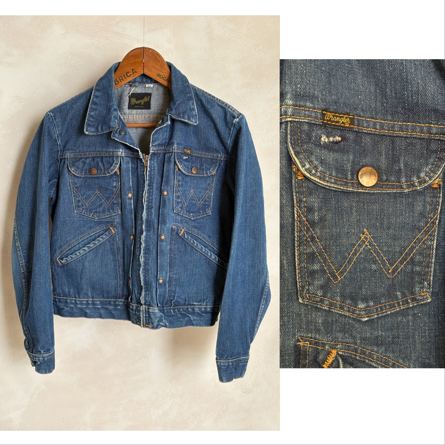 Size 40US . Authentic early 60s 24 MJZ Wrangler jacket – Made in the USA - USA Vintage Bcn