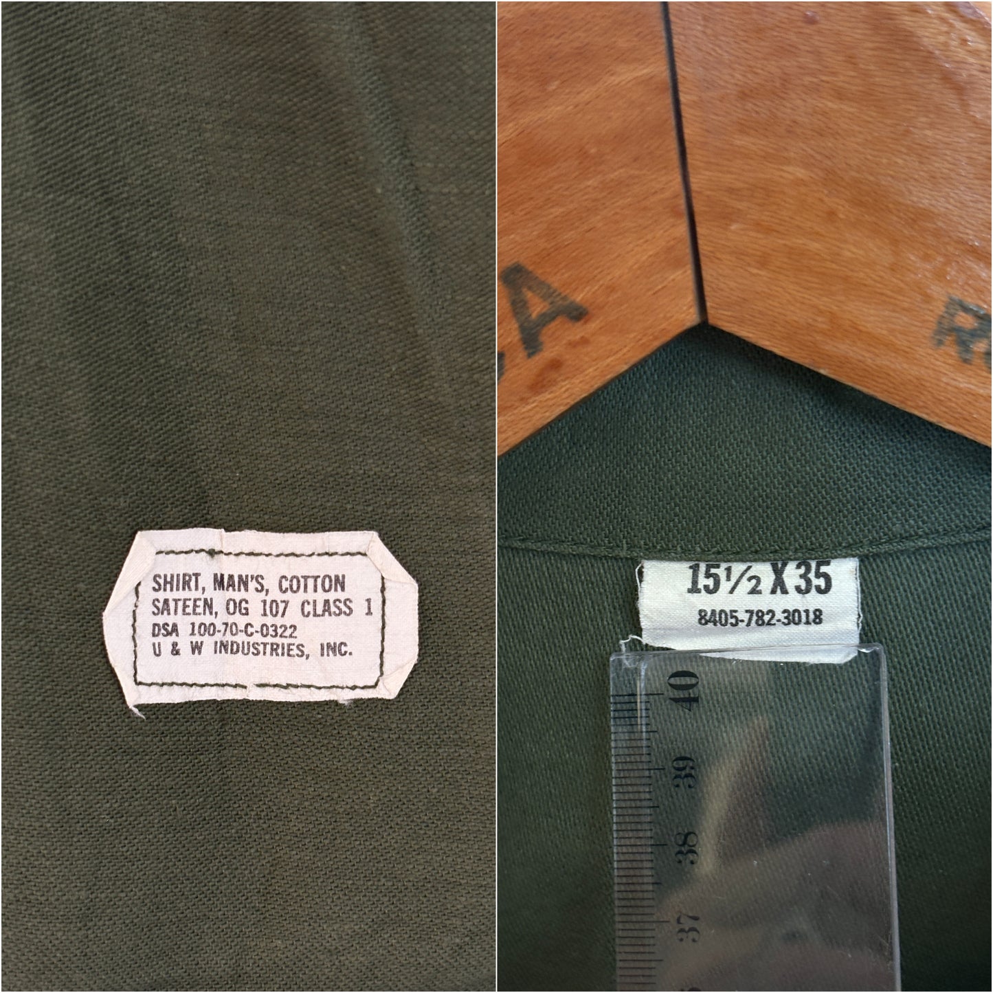 Med. Authentic 1970 Vietnam Era U.S. Army OG-107 Utility Shirt / Sateen Fatigue Shirt