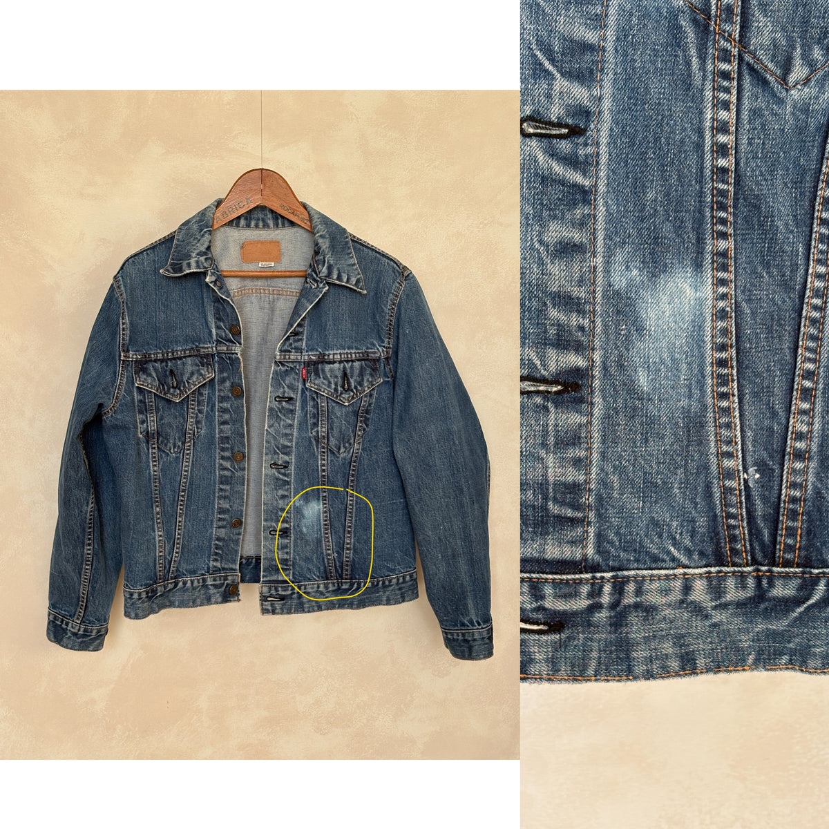 Size 42US / 52EU. Vintage Early 70s 2 pocket Levi’s Denim Jacket 70505 – Single Stitch, Made in USA-AJ357 Studio