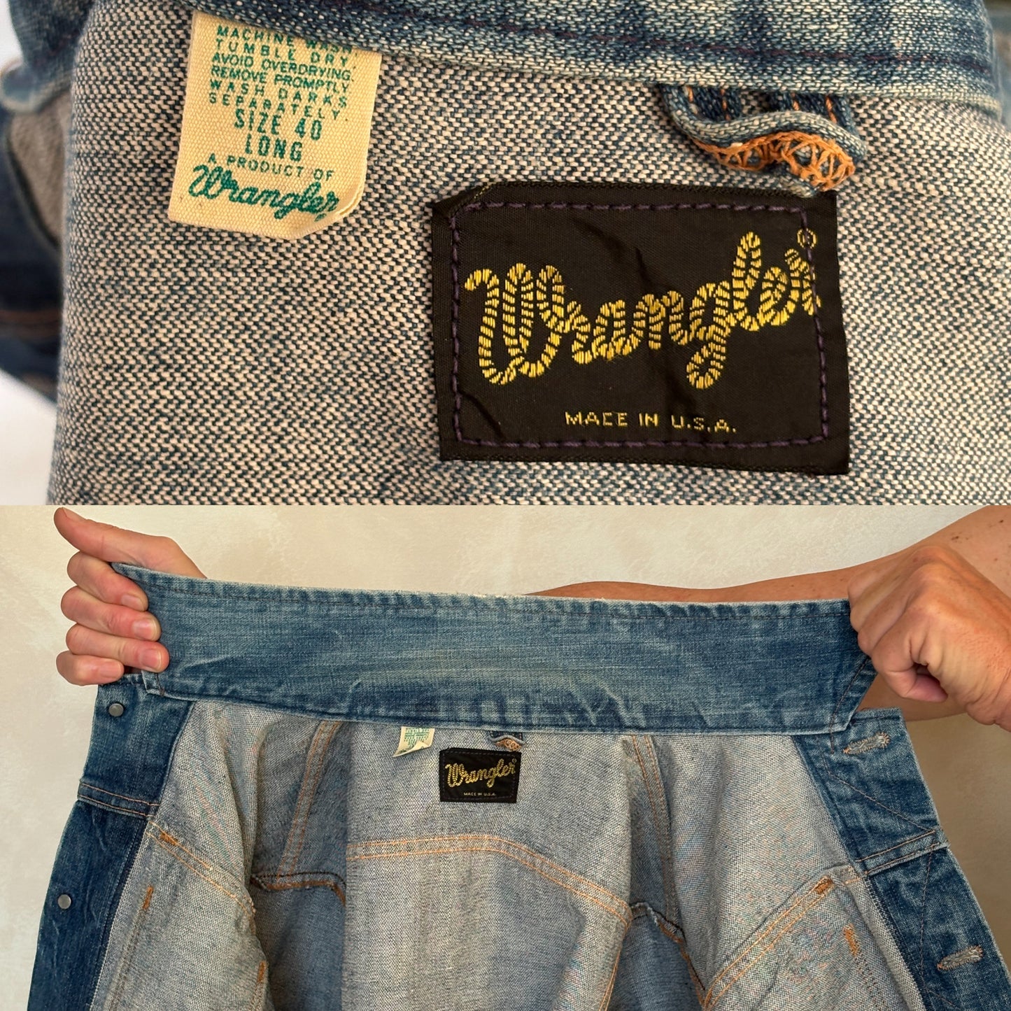 Size 40 Long US. Authentic 70s Wrangler denim jacket -4 pockets- Made in the USA-AJ357 Studio