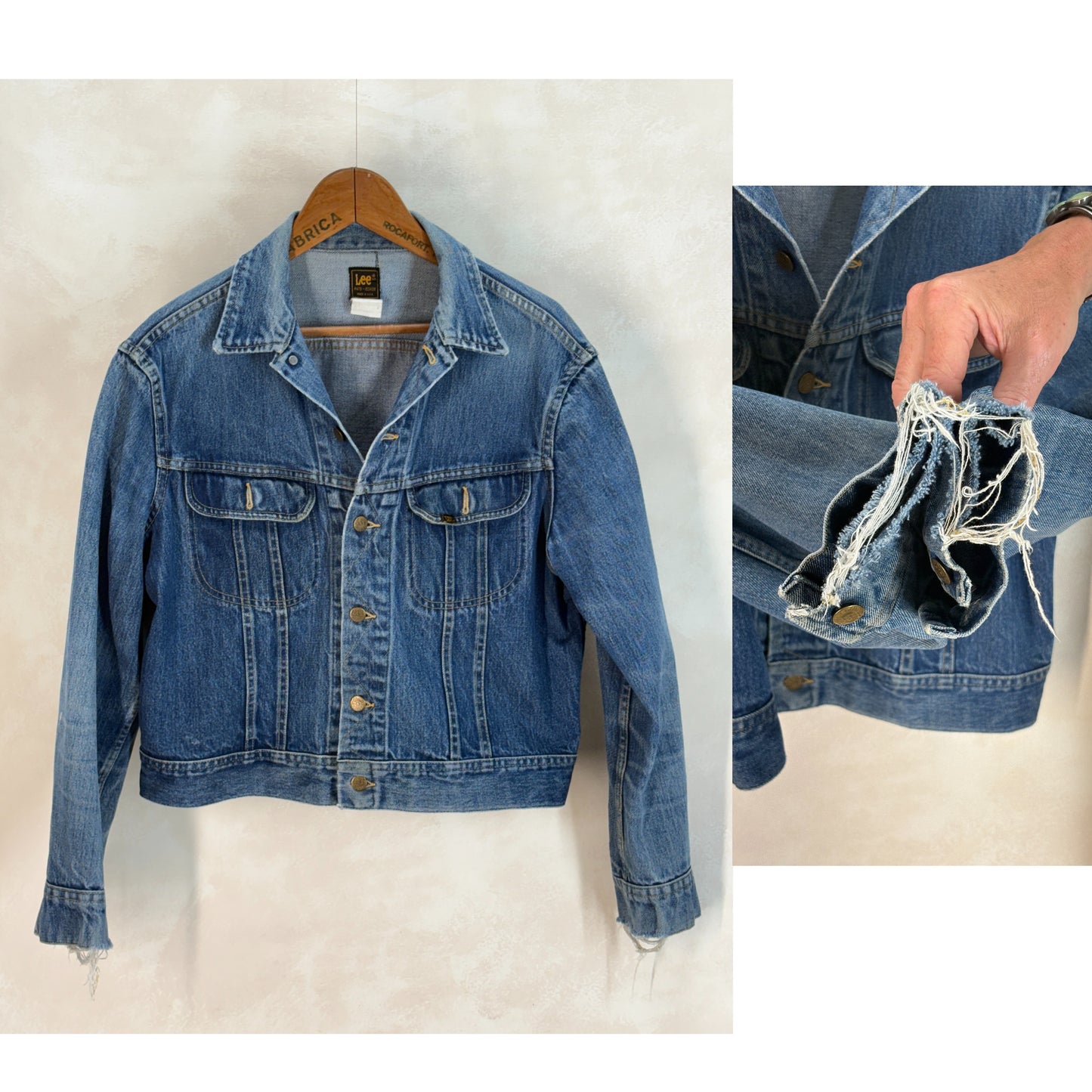 Size 42-44US / 52-54EU. Authentic 1970s Lee Denim Jacket – Made in USA – Two Chest Pockets - USA Vintage Bcn