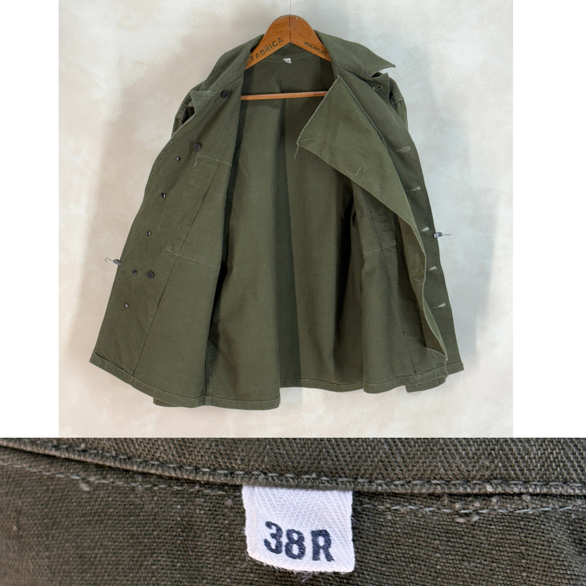 Authentic WWII US Army HBT Shirt – M1942 P-43 Model – Size 38 Reg (Med/Large)-AJ357 Studio