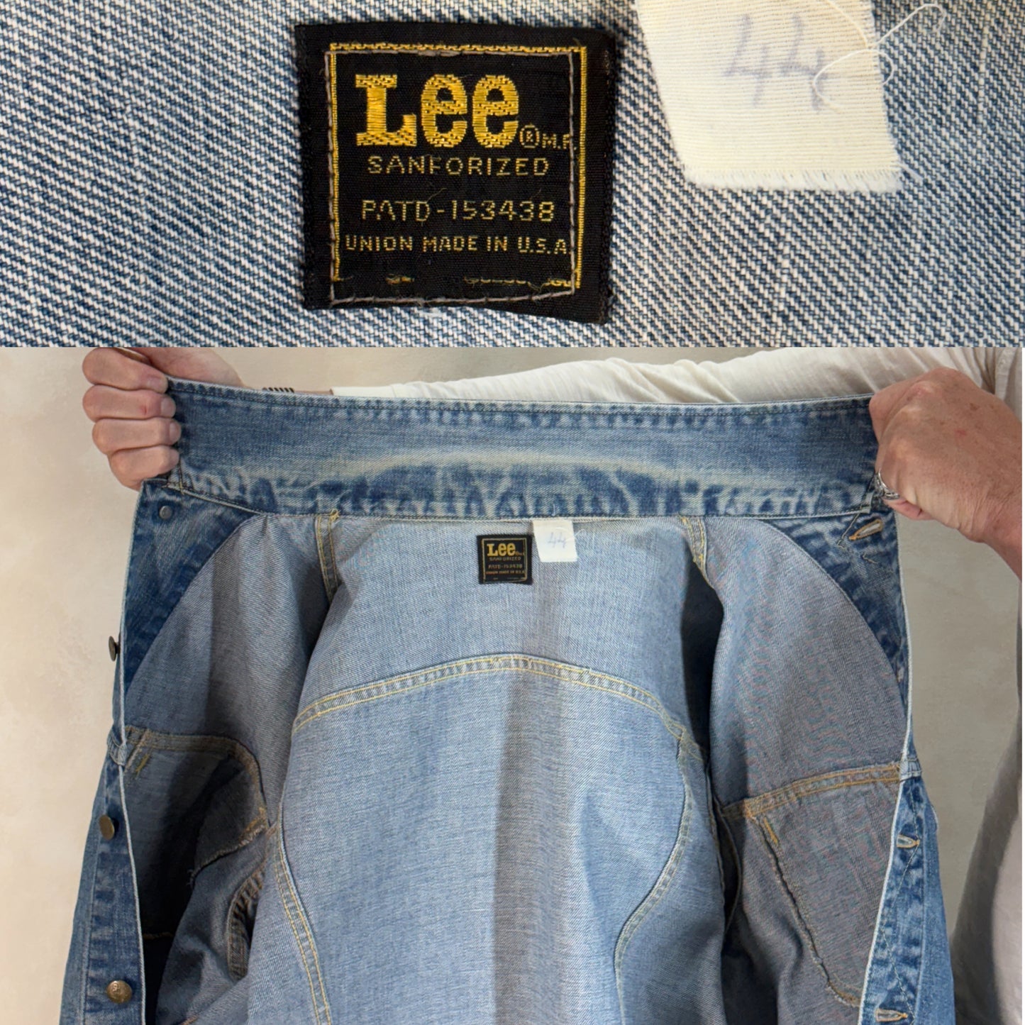 Size 42-44US / 52-54EU. Authentic 1970s Lee Denim Jacket – Made in USA – Twin Chest Pockets - USA Vintage Bcn