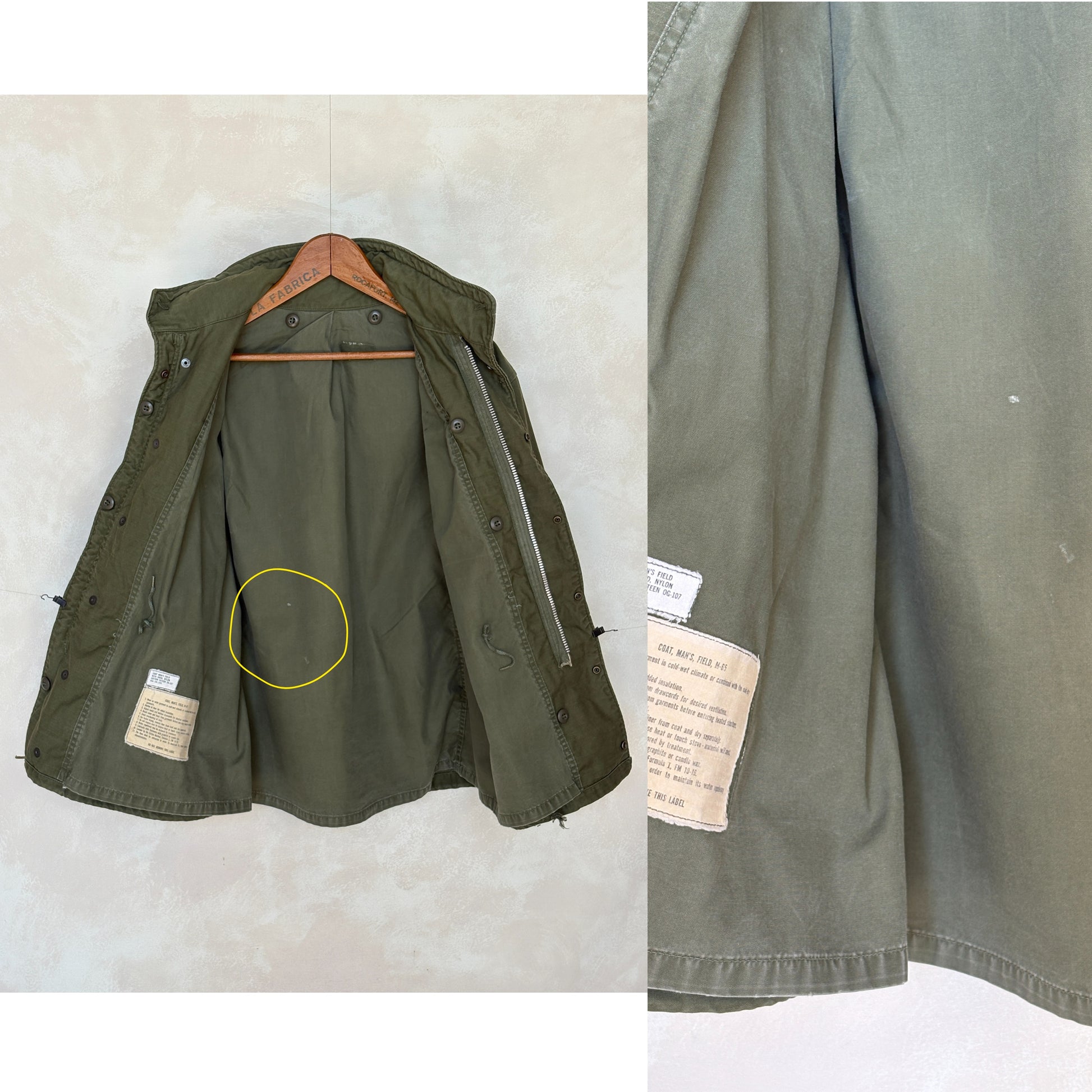 Small Reg. Rare Authentic 1965 first model US M-65 field jacket Military - USA Vintage Bcn