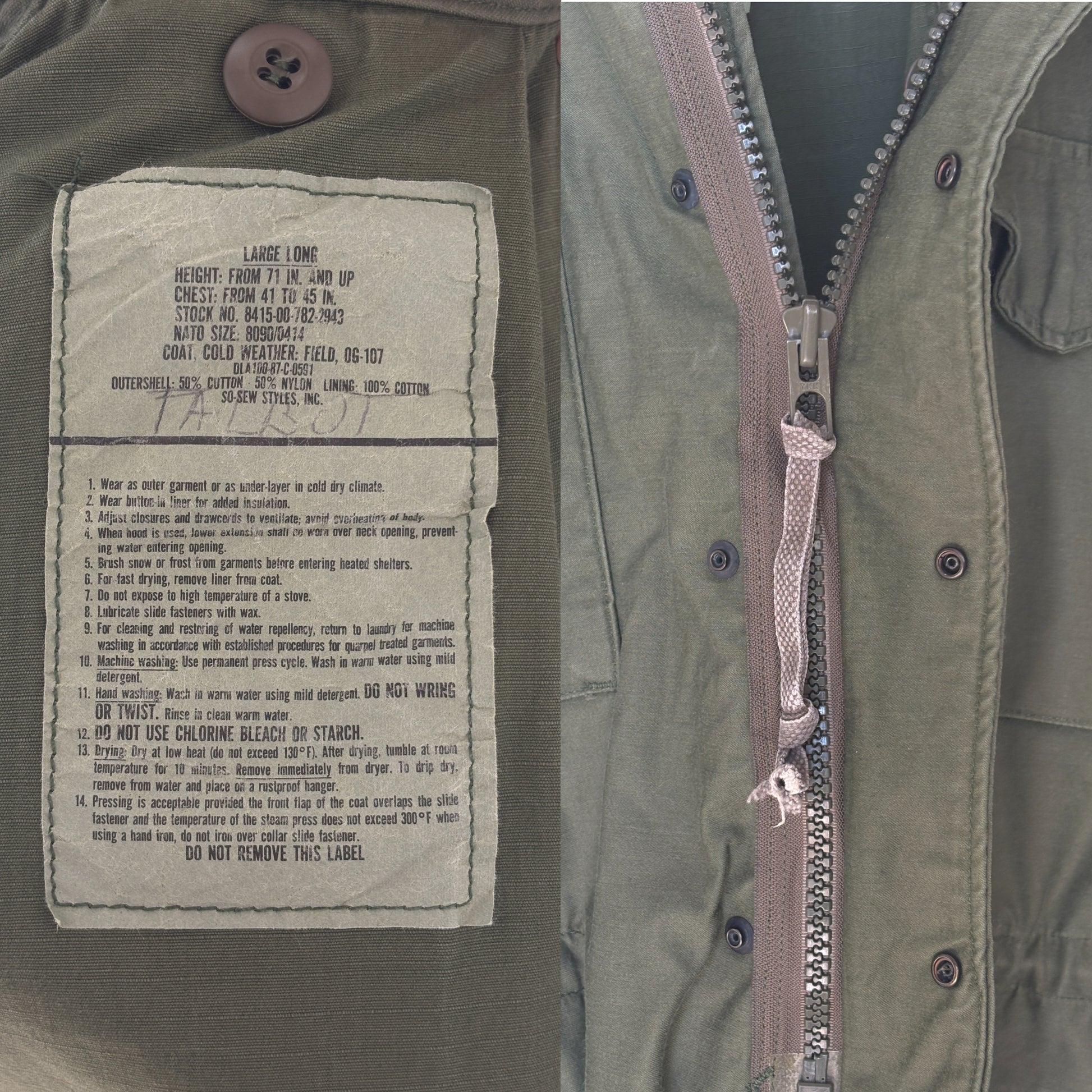 Large Long . Authentic USMC 1987 US M-65 field jacket Military - USA Vintage Bcn