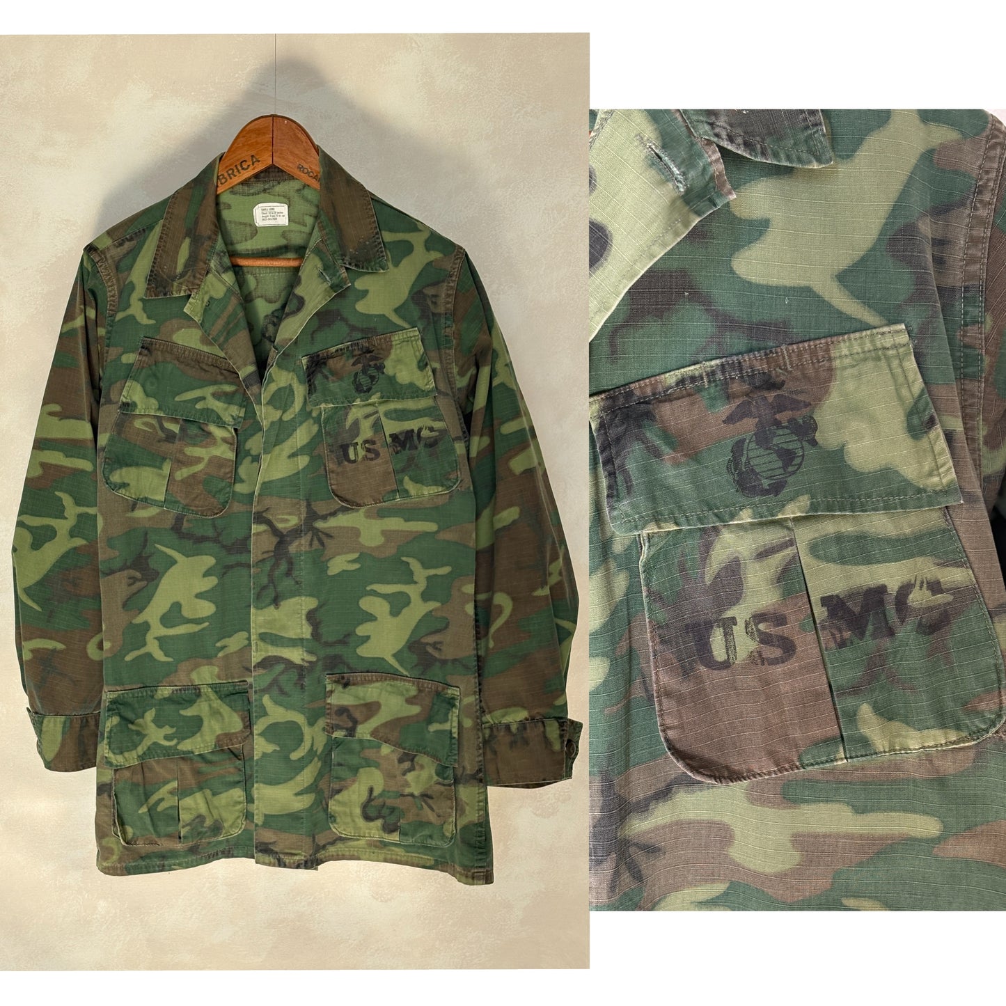 Small Long. Authentic USMC 1969 US Army vintage Erld camouflage Vietnam jungle jacket. Military - USA Vintage Bcn