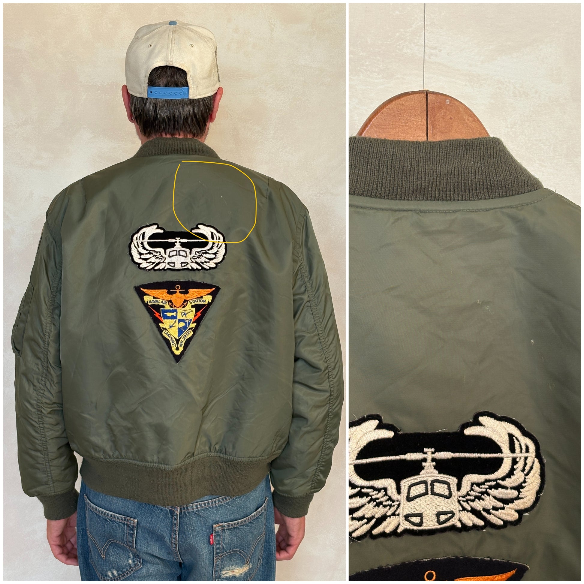 Large . Patched MA1 jacket, flying intermediate type MA-1 Made in USA - USA Vintage Bcn
