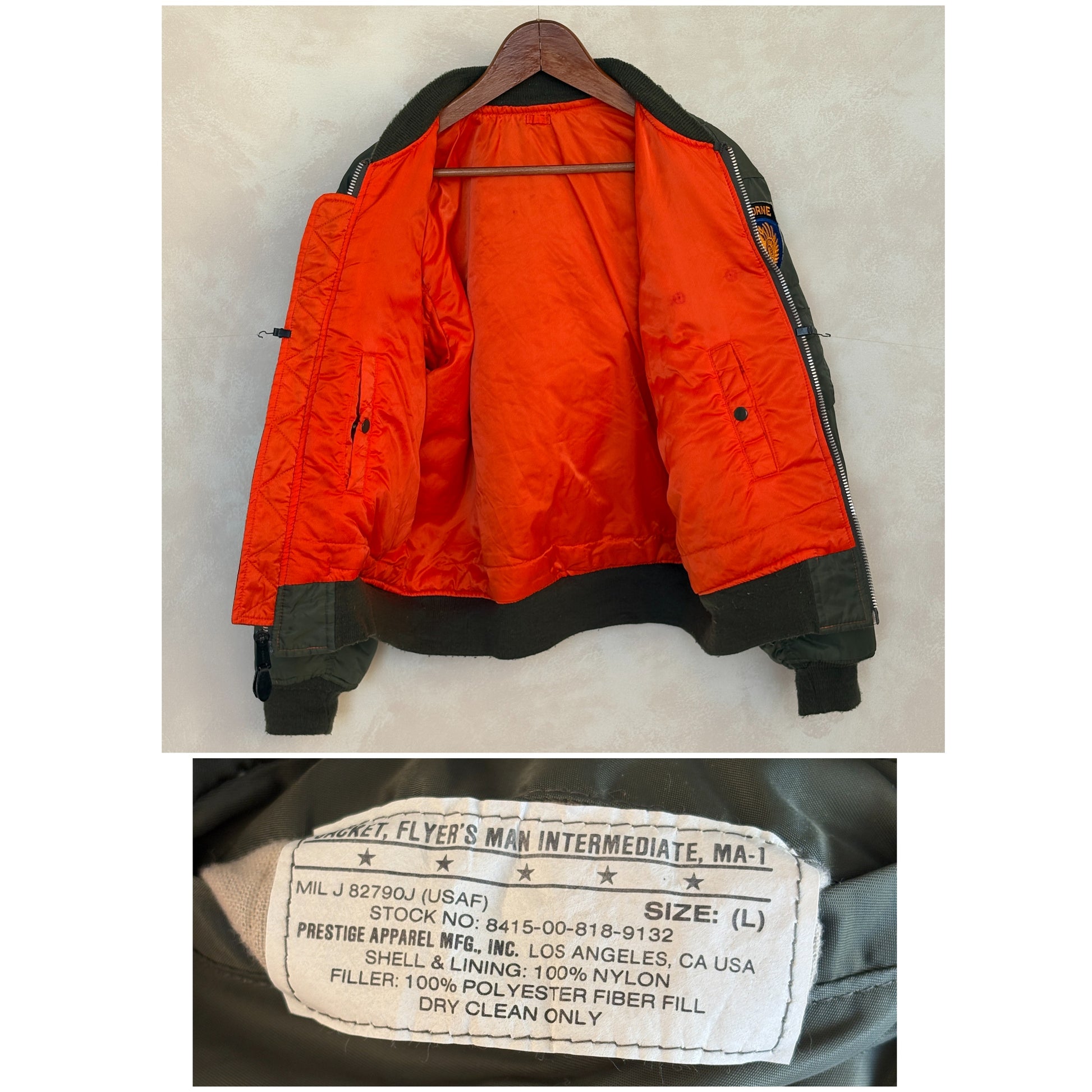 Large . Patched MA1 jacket, flying intermediate type MA-1 Made in USA - USA Vintage Bcn