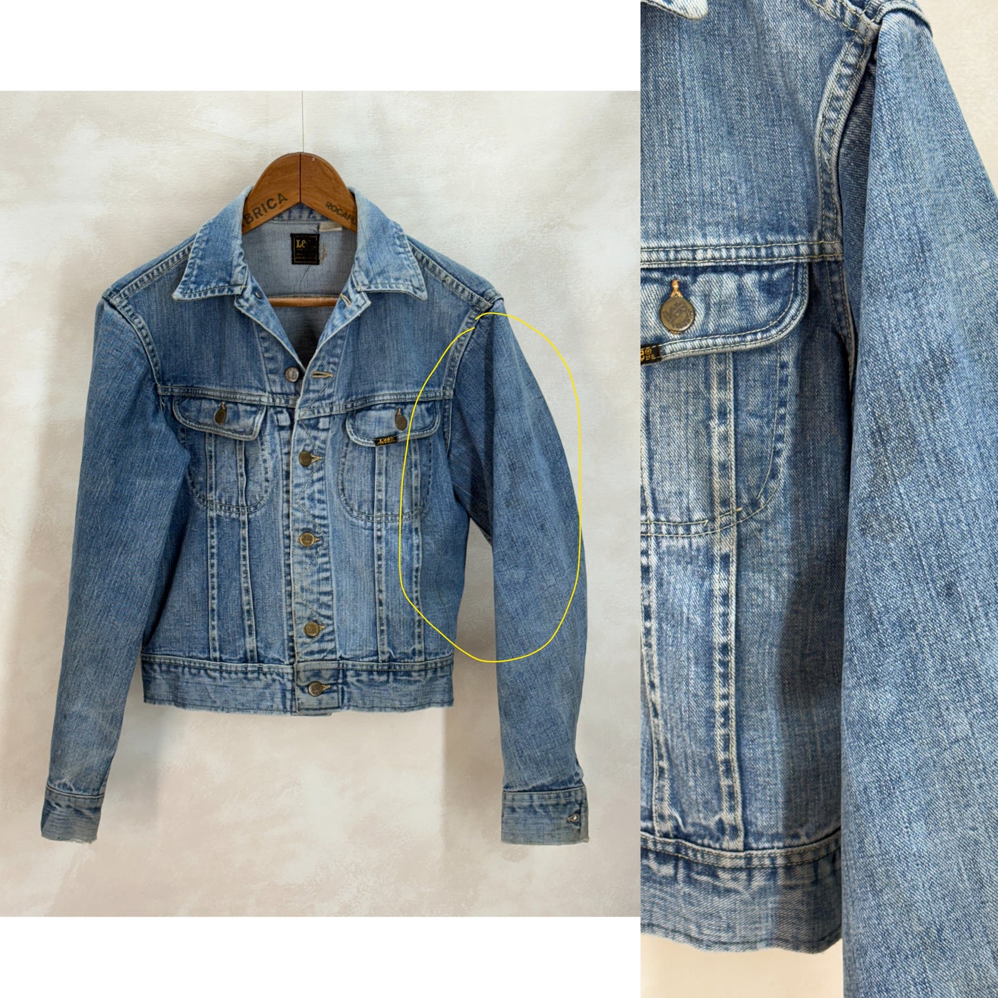 Size 36US / 46EU. Authentic 1970s Lee Union Made Denim Jacket – Made in USA – Two Chest Pockets - USA Vintage Bcn