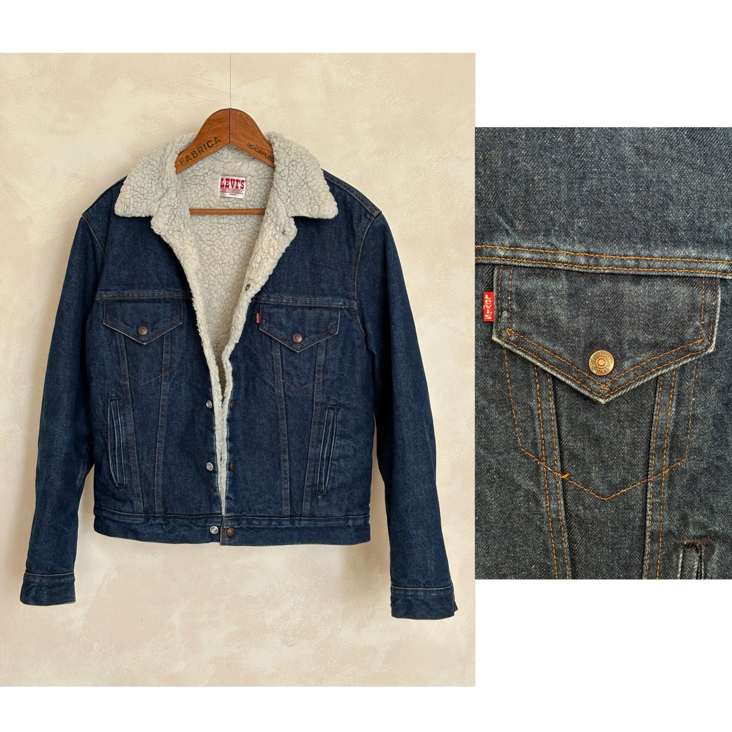 Size 42US/52EU. 4 pockets Vintage 80s Levis fleece Jacket Made in USA.