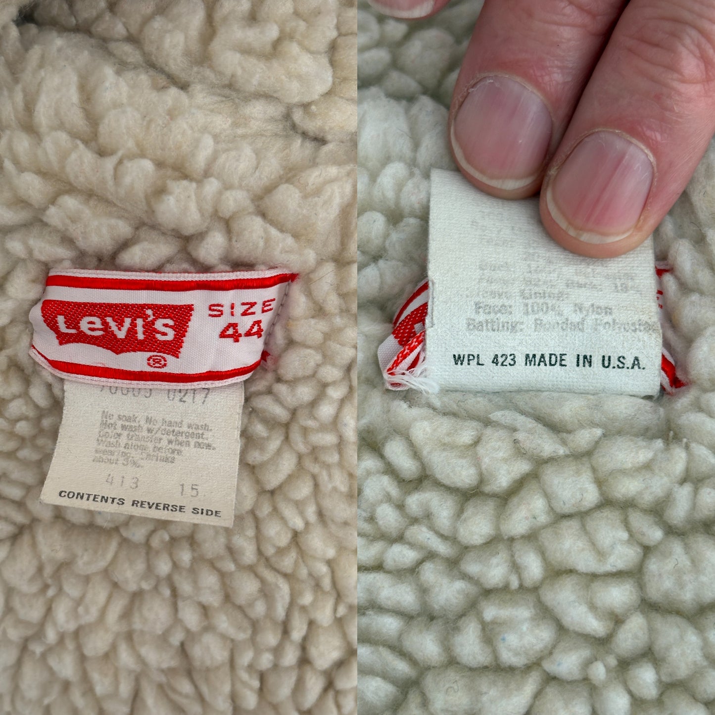Size 44US / 54EU. 2 pockets Vintage Levis fleece-sherpa Jacket Made in USA.-AJ357 Studio