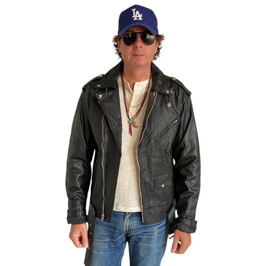 Medium Recycled Leather Motorcycle Jacket | Eco-Friendly Biker Gear - USA Vintage Bcn