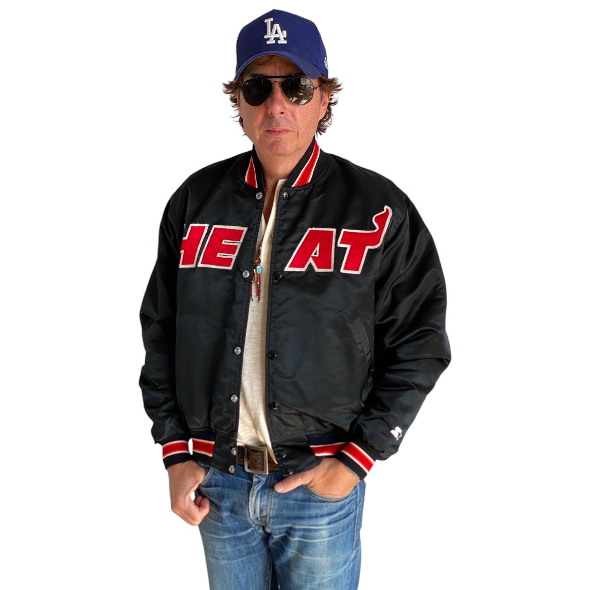 Vintage 1980s Miami Heat Starter satin jacket made in USA, size large.