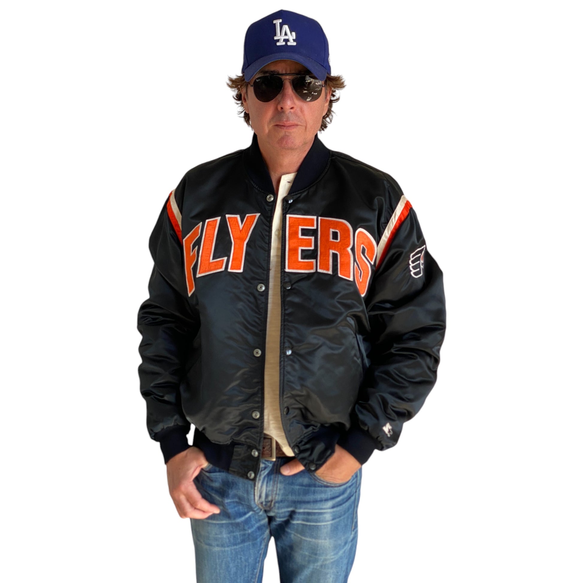 Vintage Philadelphia Flyers Starter satin jacket made in USA, size XLarge.