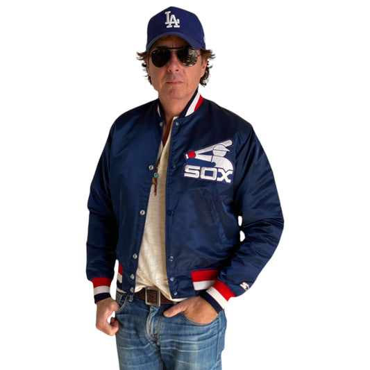 Vintage 1980s Chicago White Sox Starter satin jacket made in USA, size small.